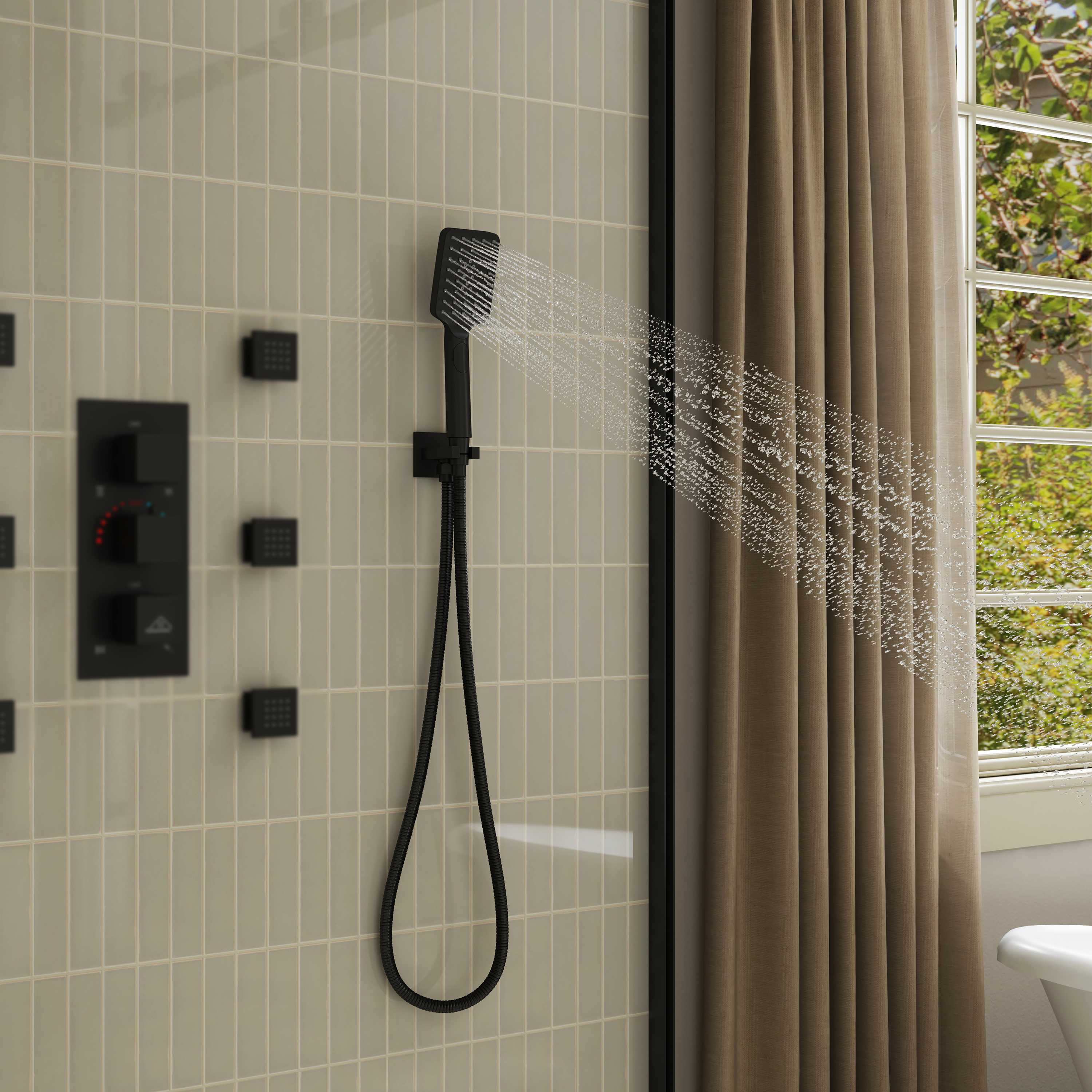 3-Function Handheld Shower Head with Rain & Massage Spray