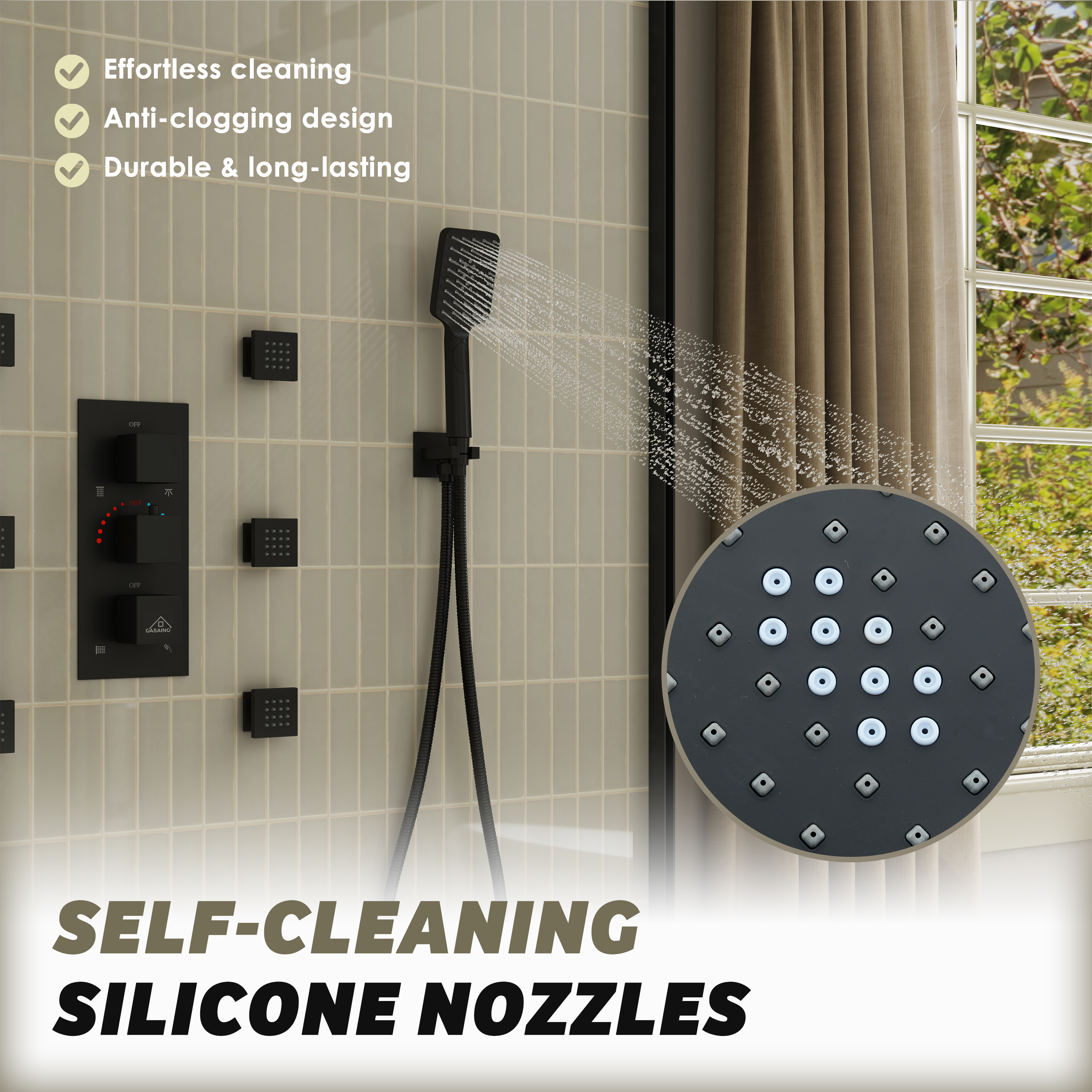 3-Function Handheld Shower Head with Rain & Massage Spray