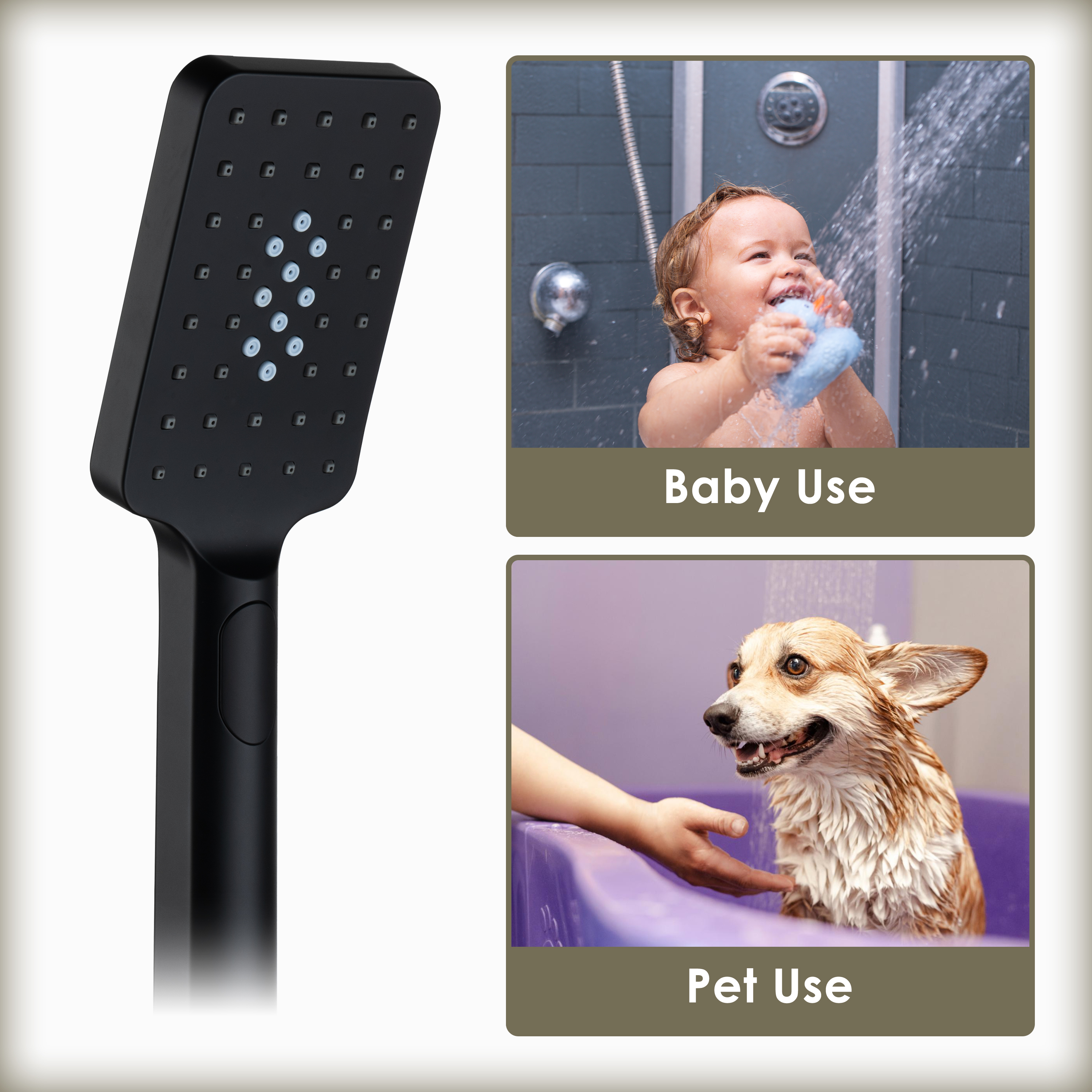 3-Function Handheld Shower Head with Rain & Massage Spray