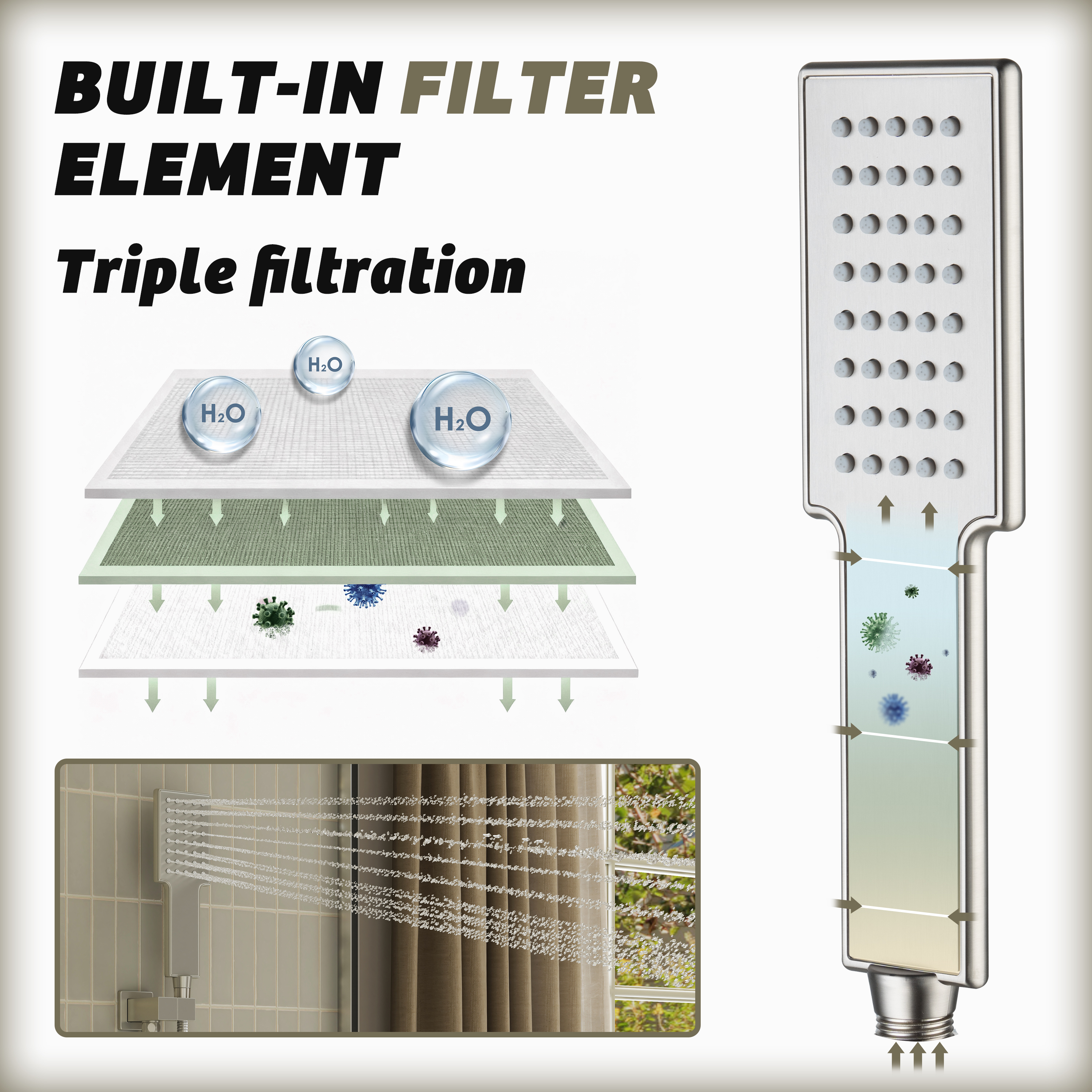 Single-Function Handheld Shower Head in 304 Stainless Steel