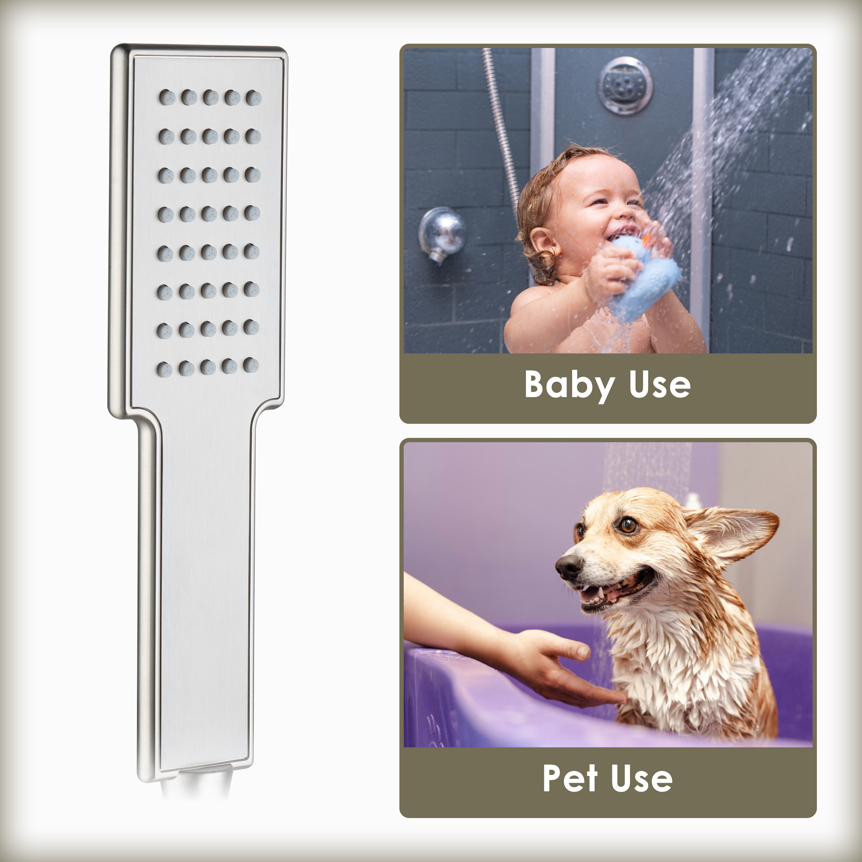 Single-Function Handheld Shower Head in 304 Stainless Steel
