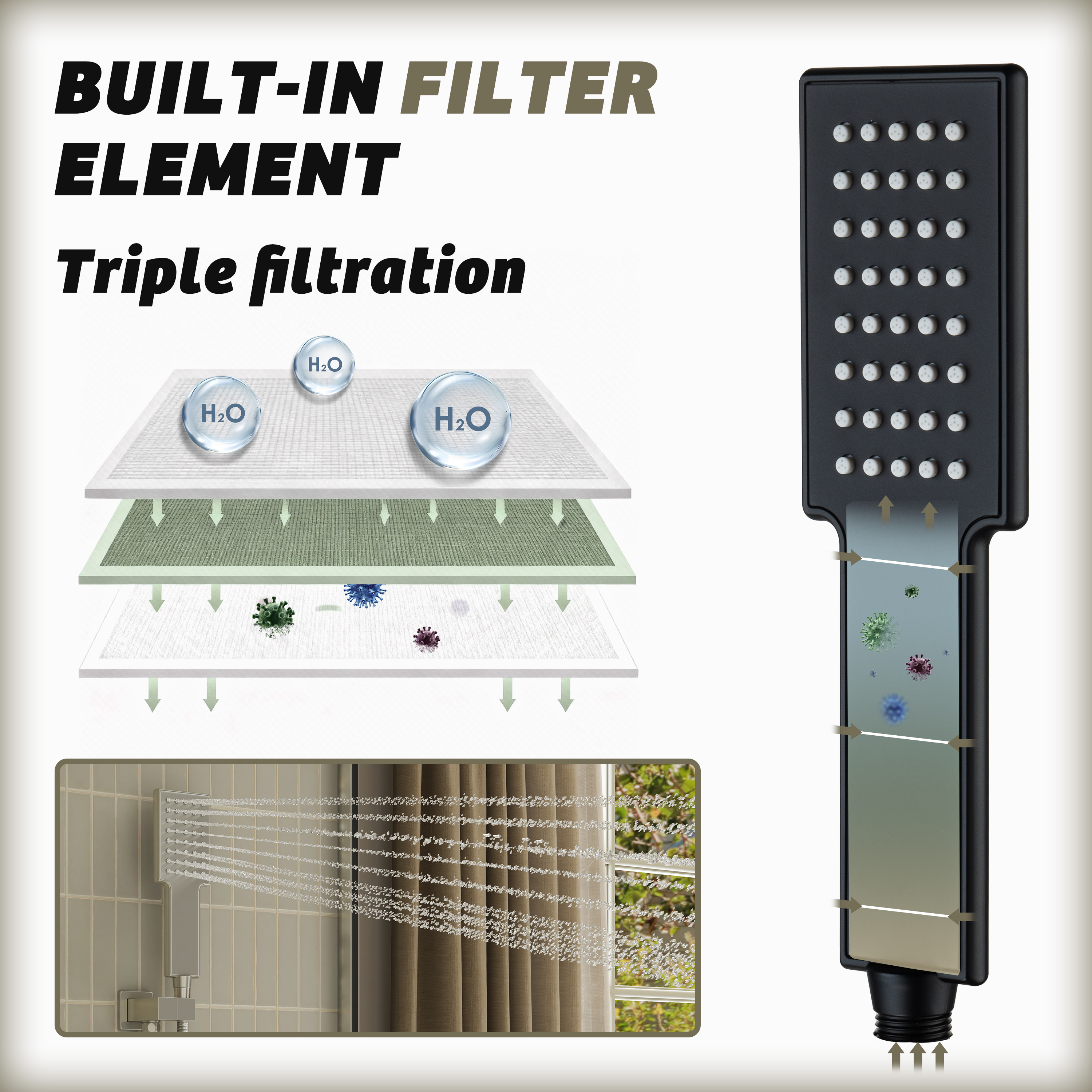 Single-Function Handheld Shower Head in 304 Stainless Steel