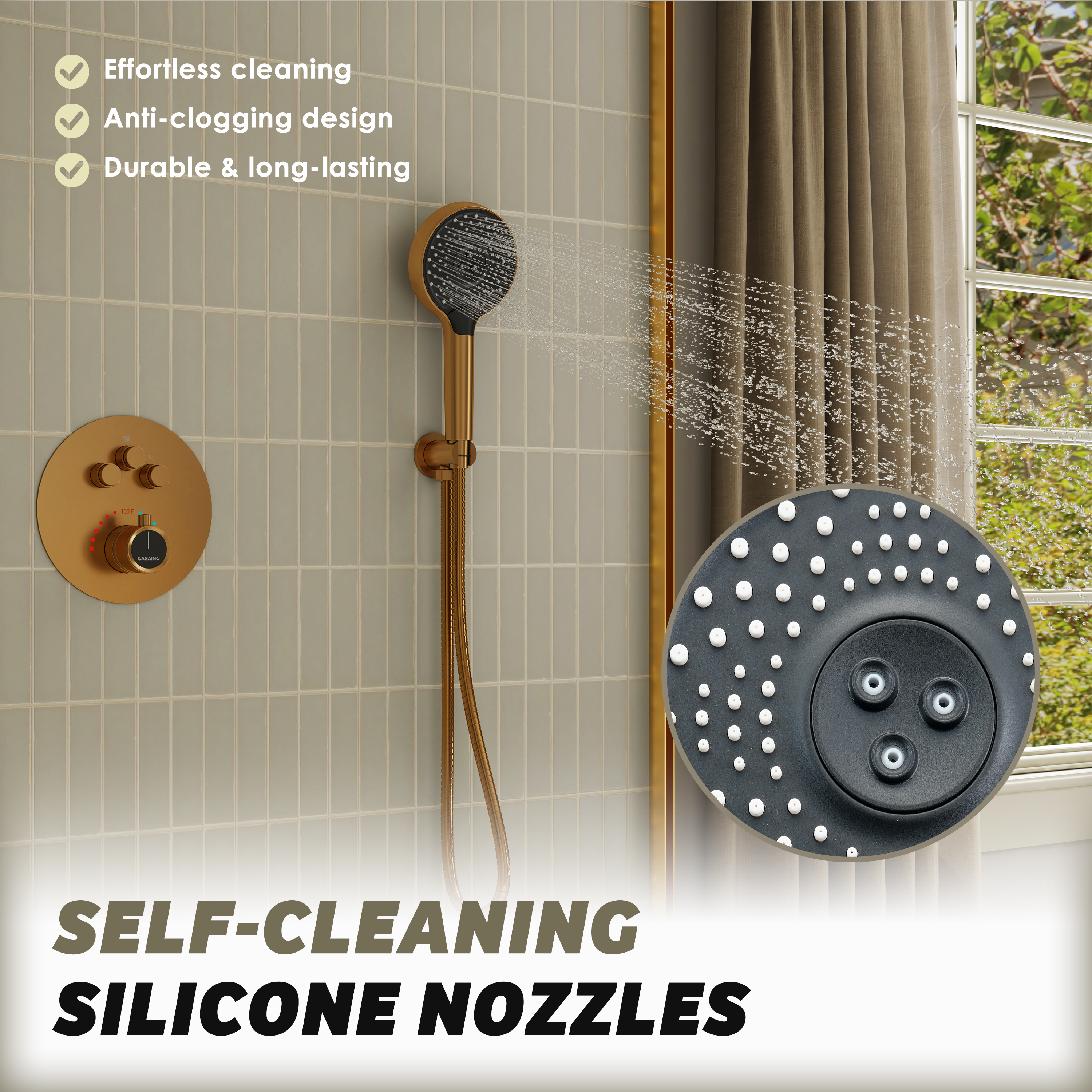 3-Function Handheld Shower Head with Rain & Massage Spray