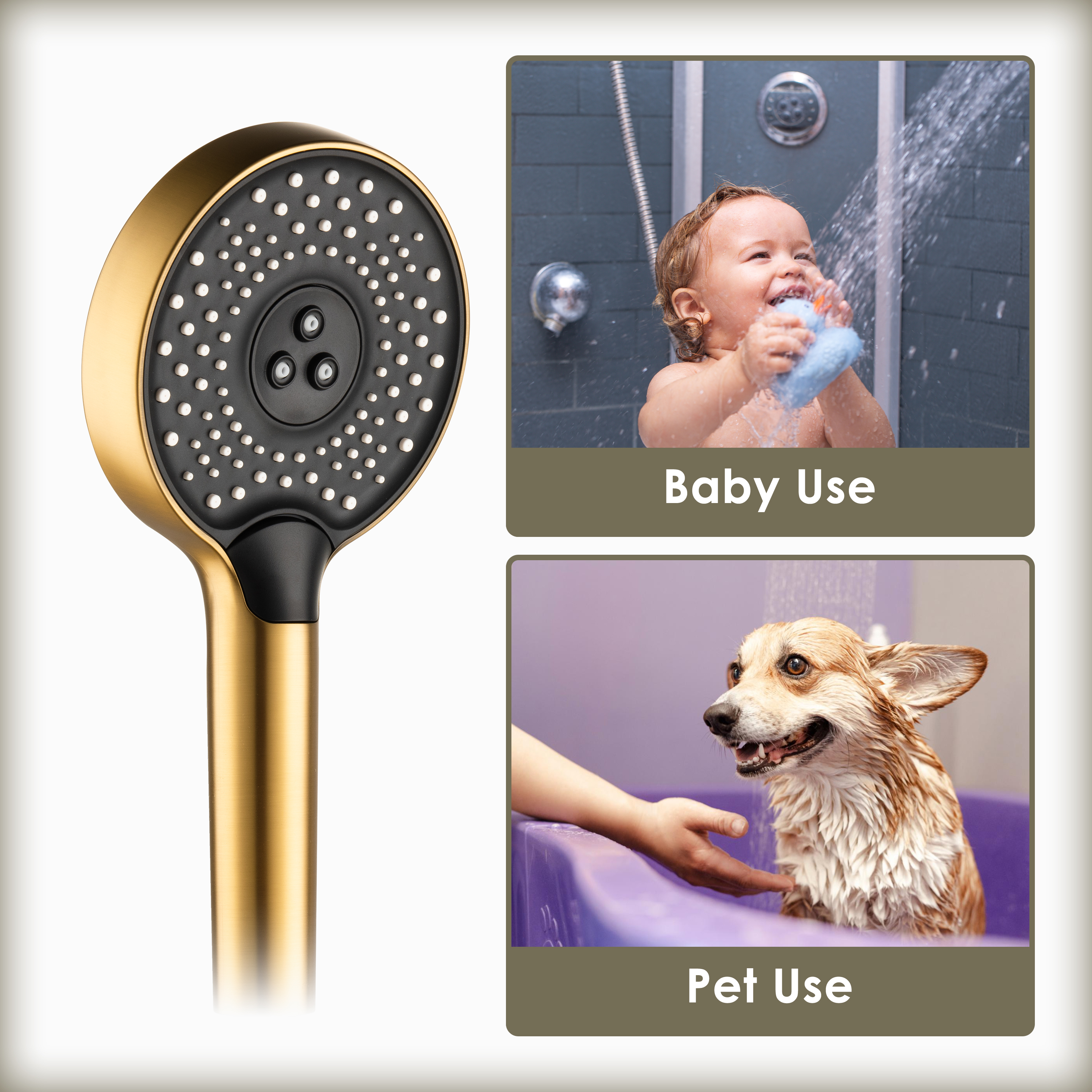 3-Function Handheld Shower Head with Rain & Massage Spray