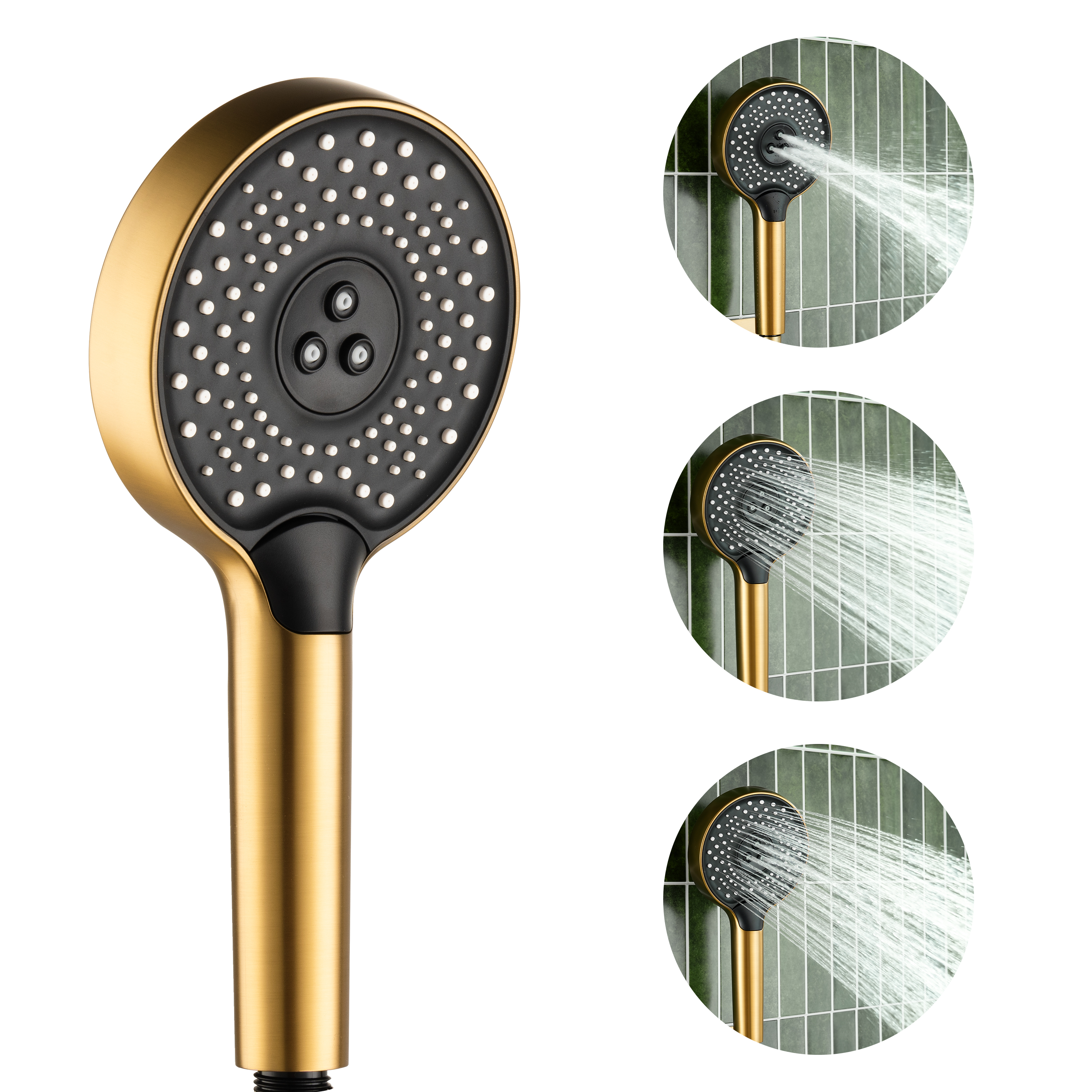 3-Function Handheld Shower Head with Rain & Massage Spray