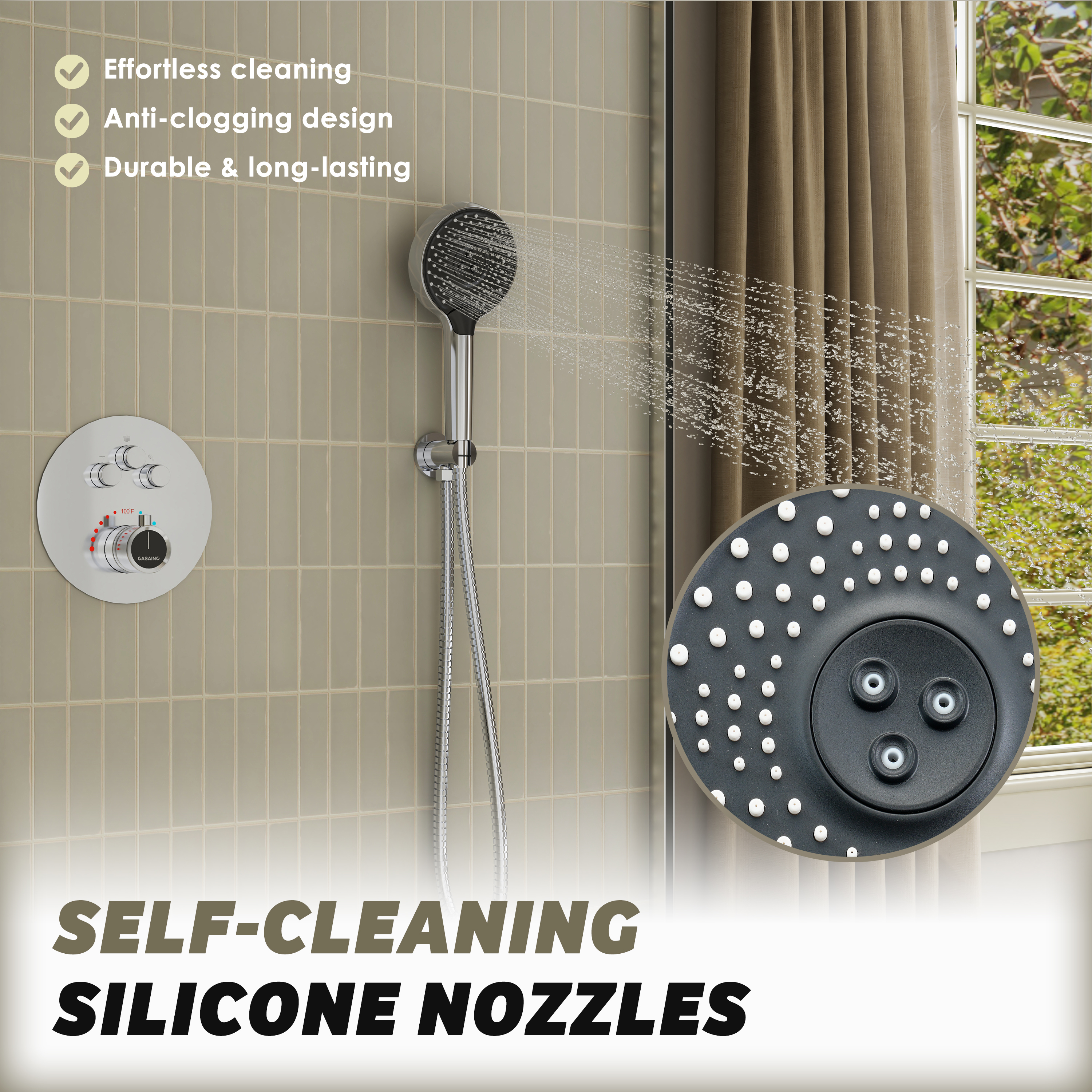 3-Function Handheld Shower Head with Rain & Massage Spray