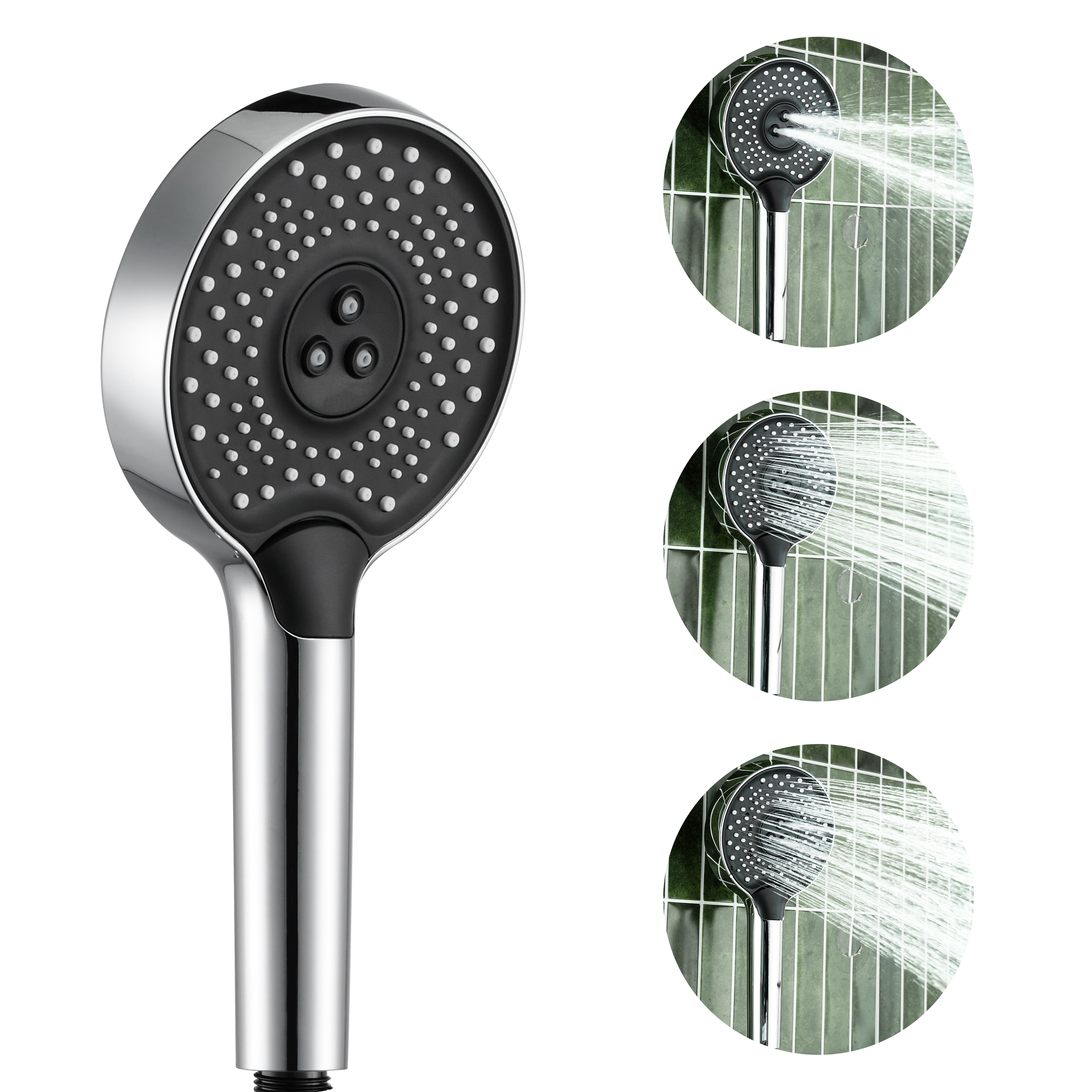 3-Function Handheld Shower Head with Rain & Massage Spray