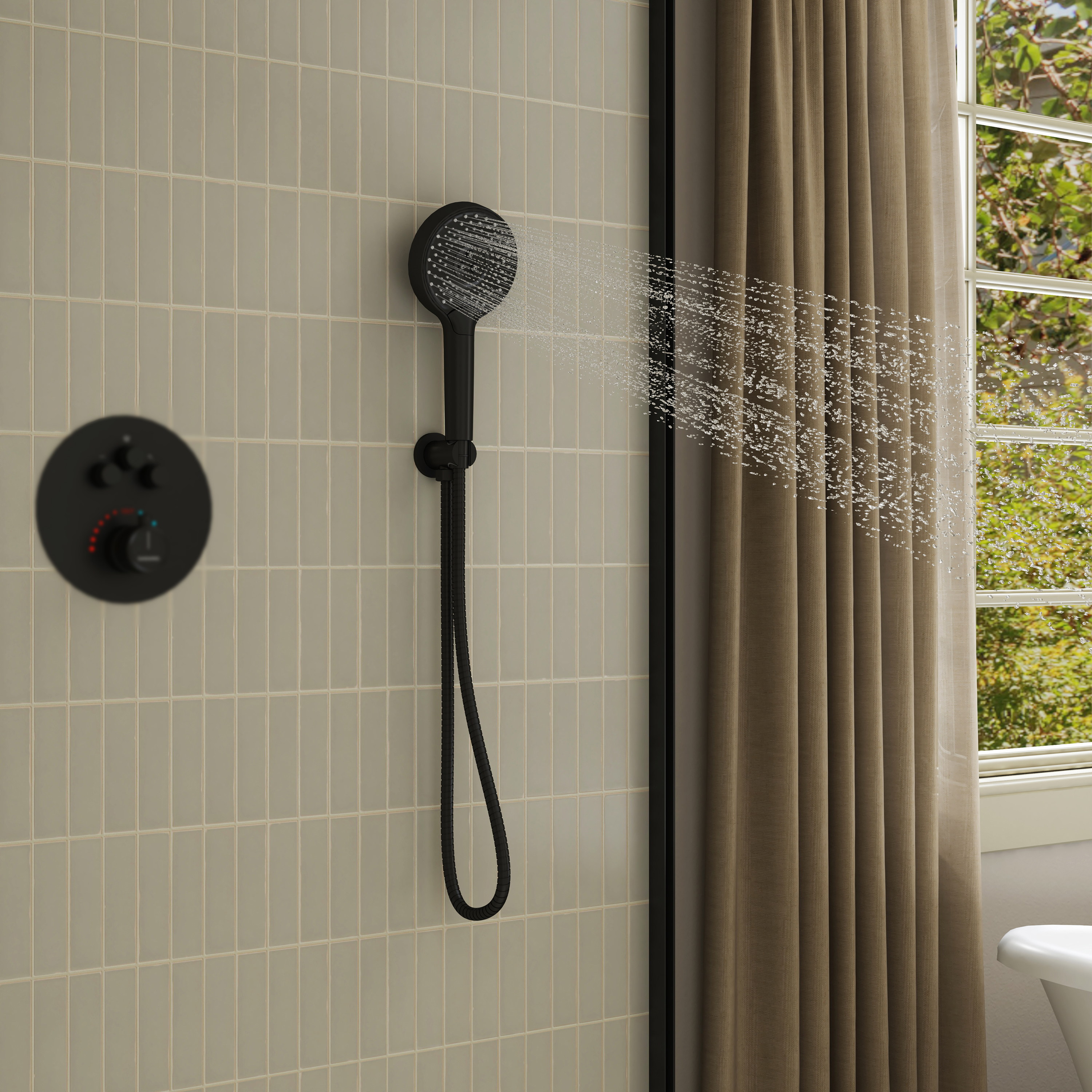 3-Function Handheld Shower Head with Rain & Massage Spray