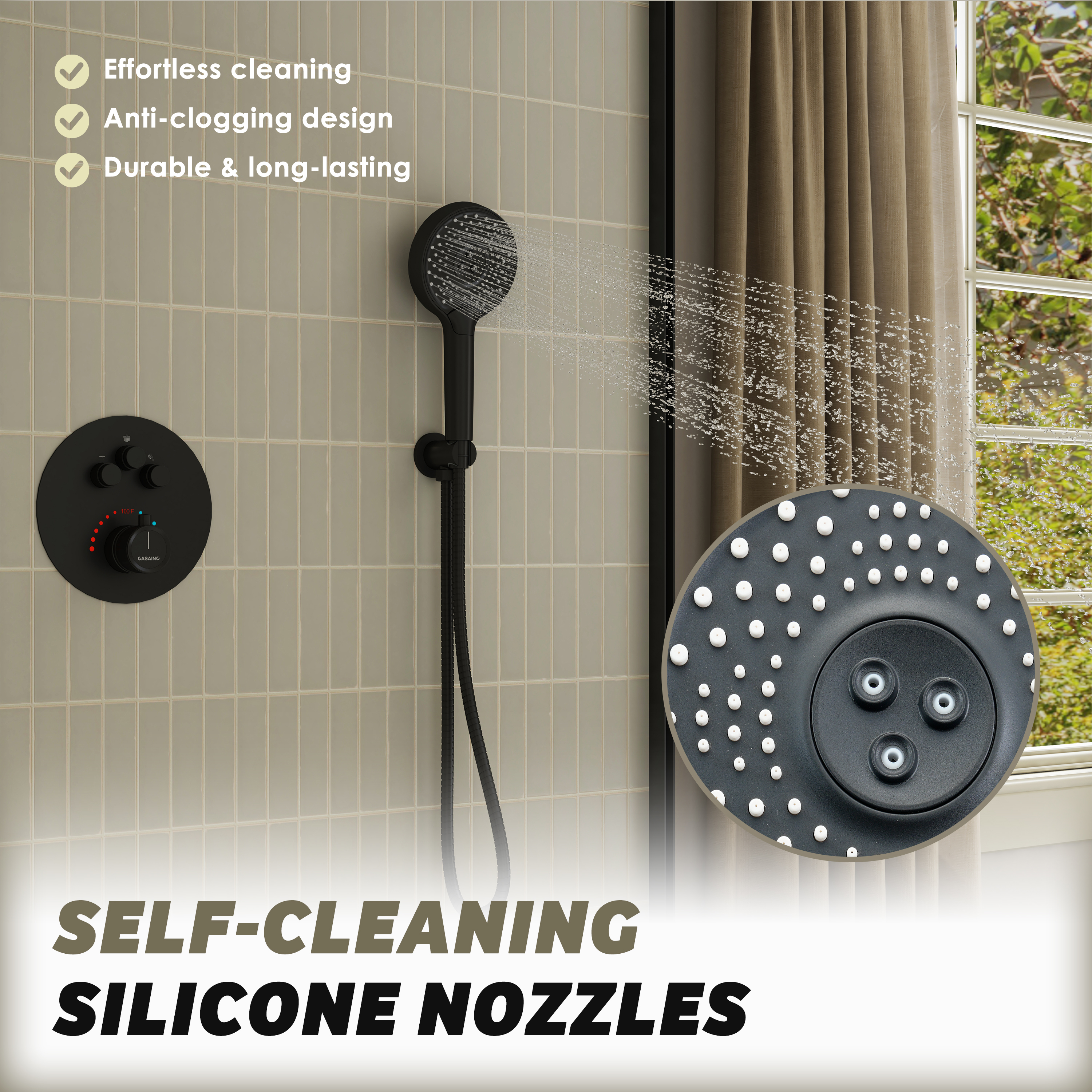 3-Function Handheld Shower Head with Rain & Massage Spray