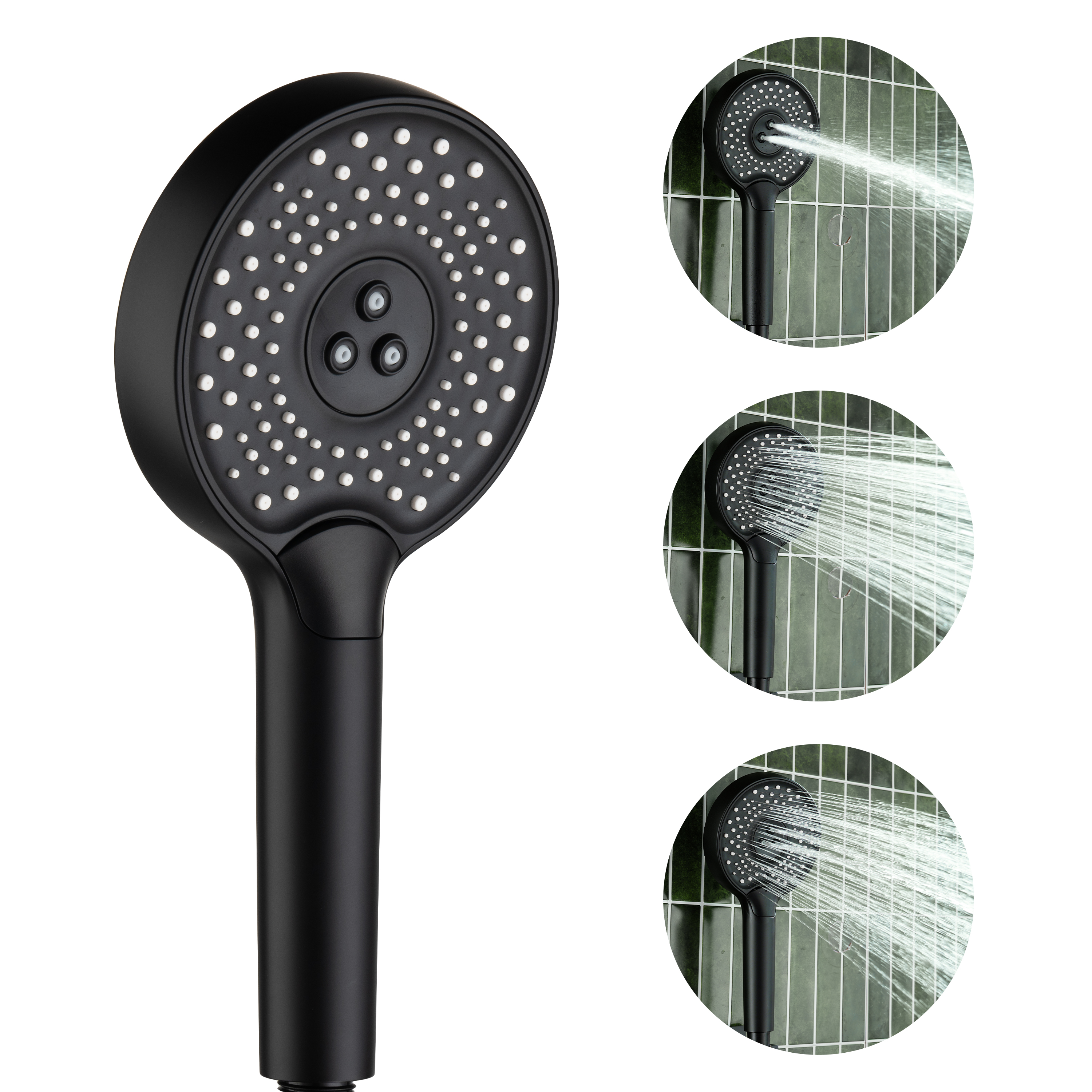 3-Function Handheld Shower Head with Rain & Massage Spray
