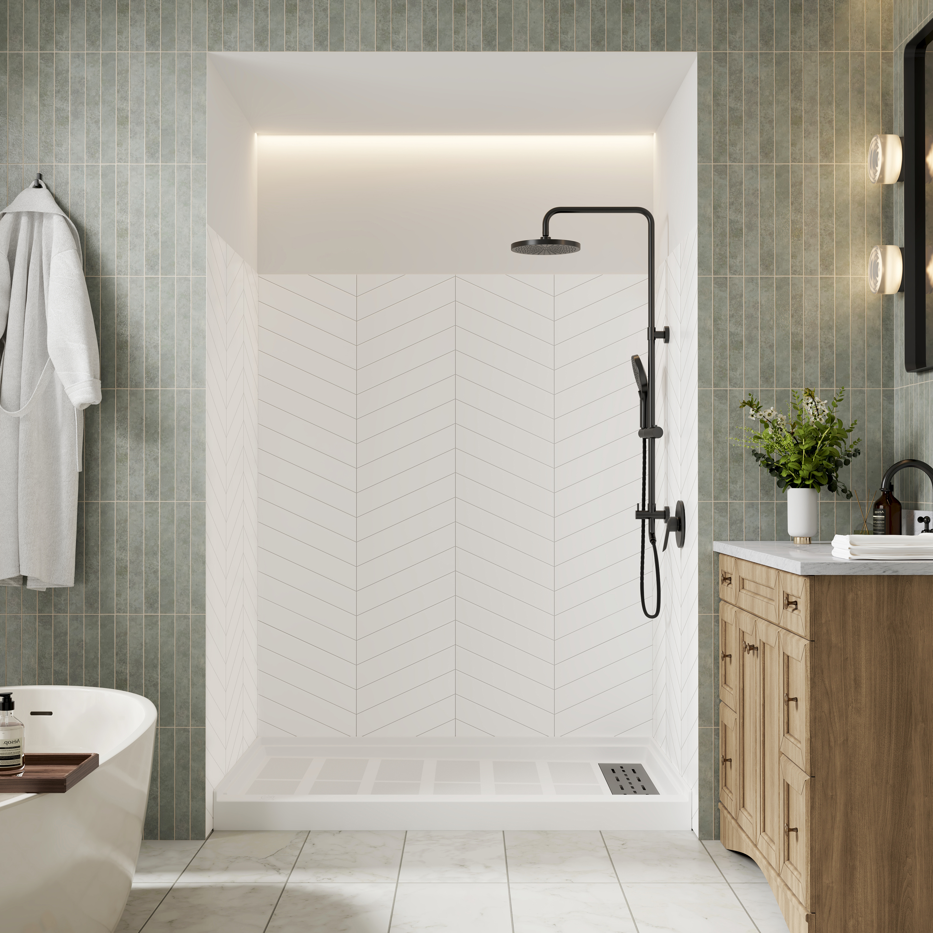 V-Shaped Herringbone SMC Shower Wall Panels with Waterproof & Easy Install