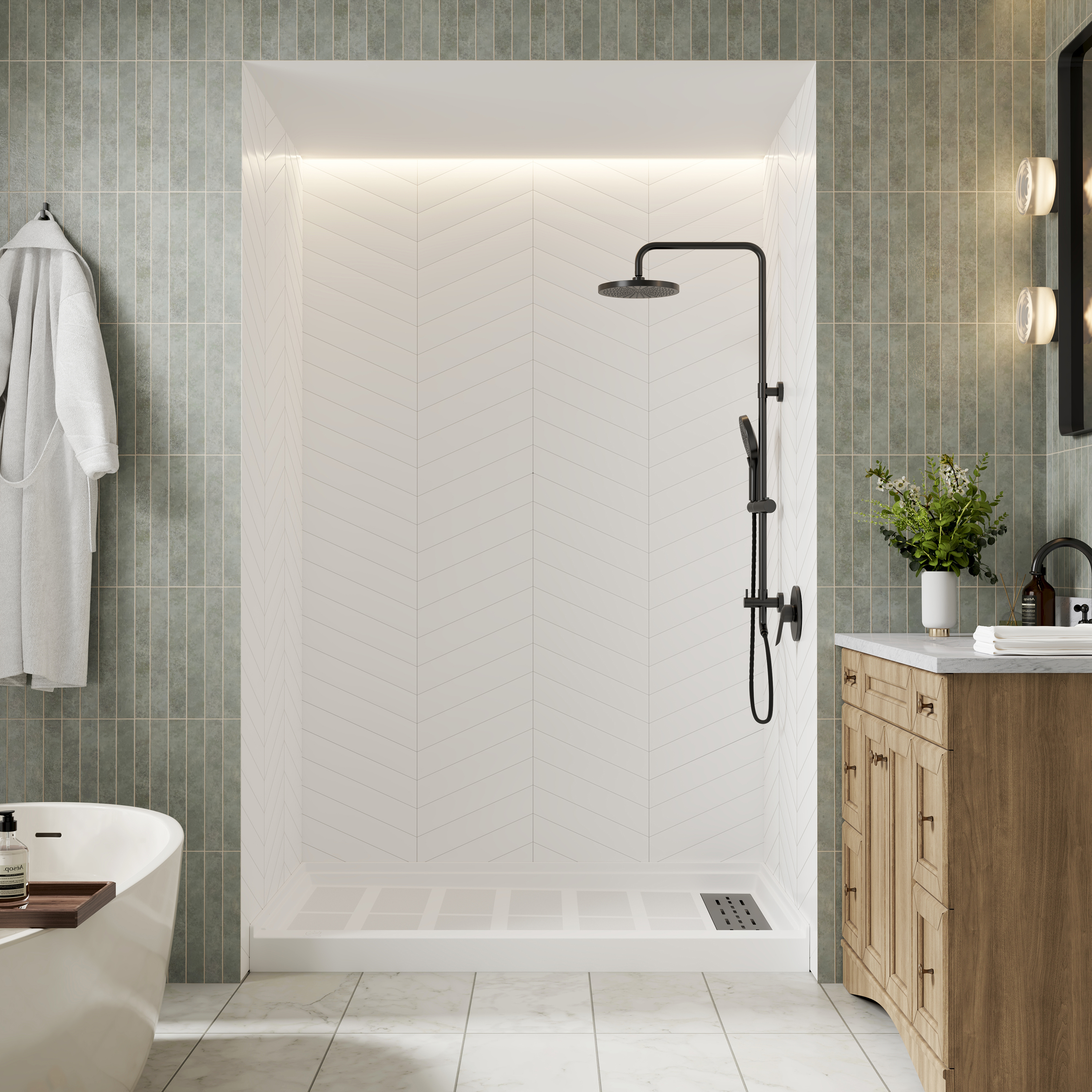V-Shaped Herringbone SMC Shower Wall Panels with Waterproof & Easy Install