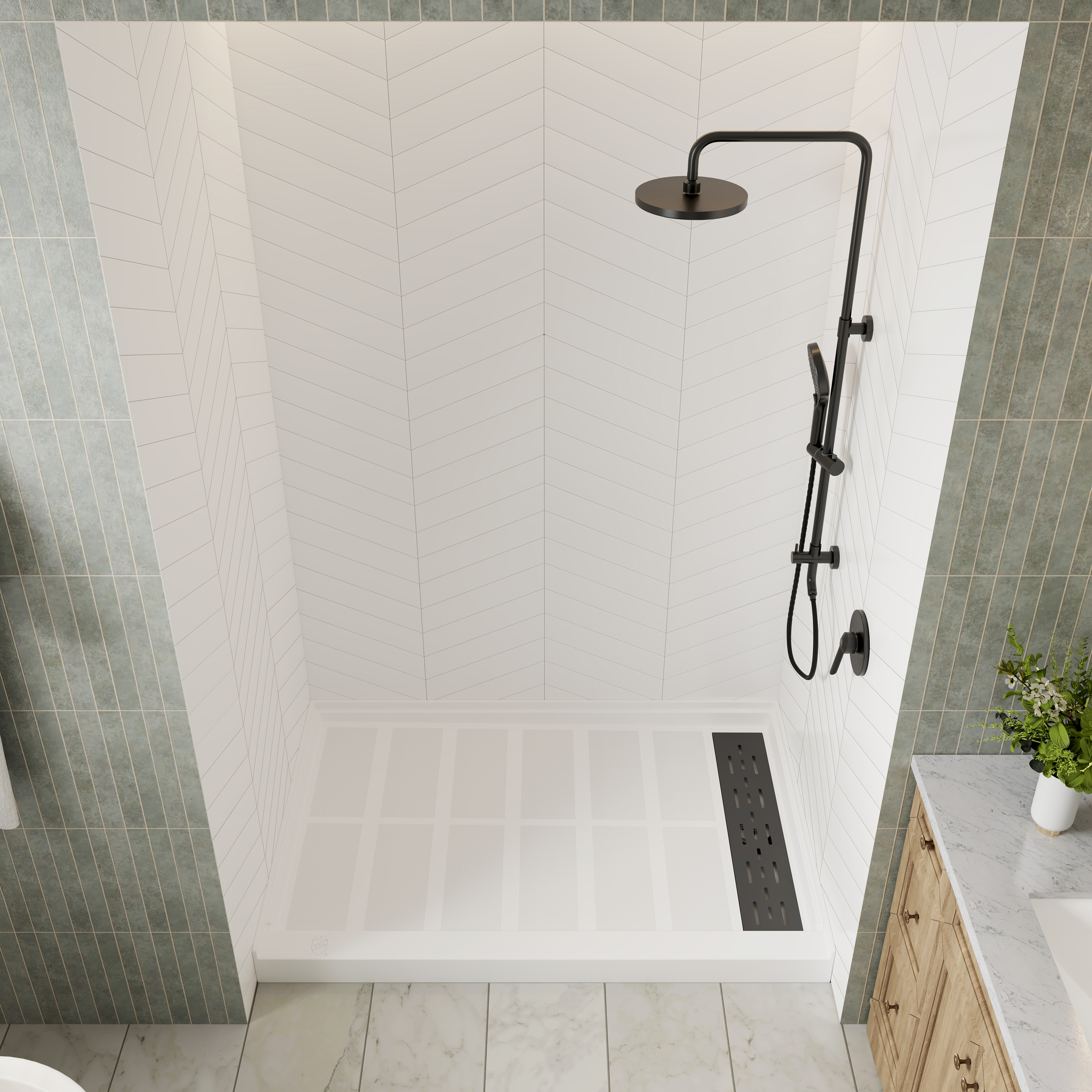 V-Shaped Herringbone SMC Shower Wall Panels with Waterproof & Easy Install