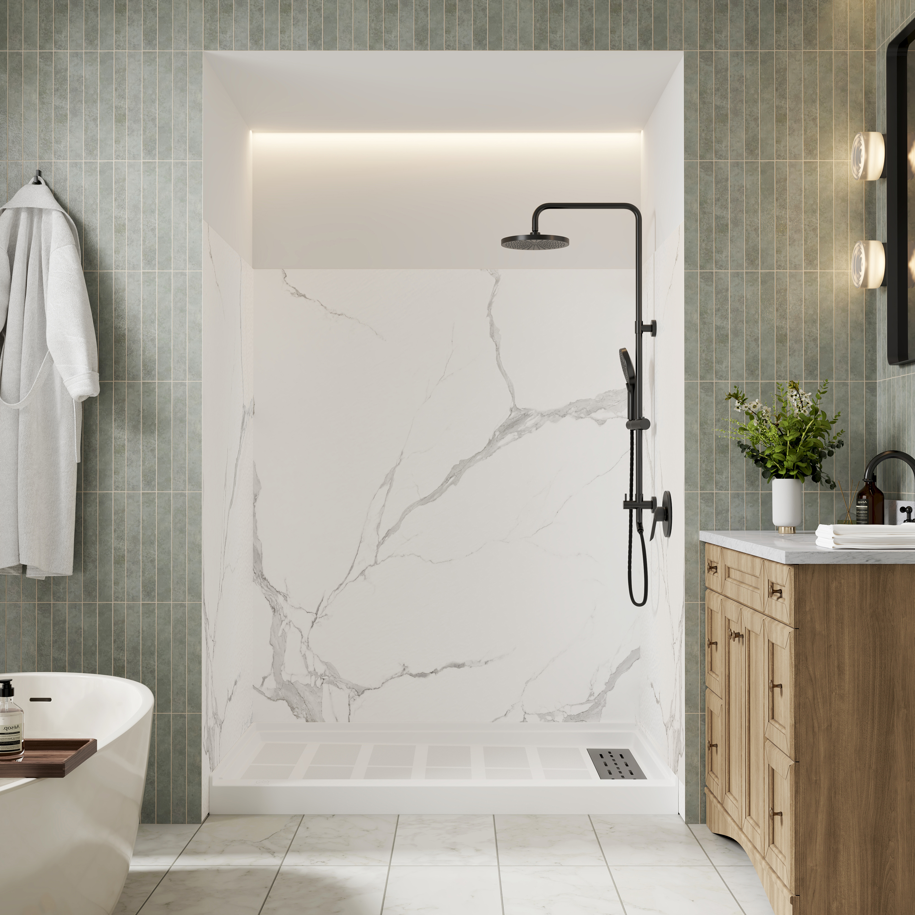 3-Piece SMC Marble Shower Wall Panels for Modern Showers