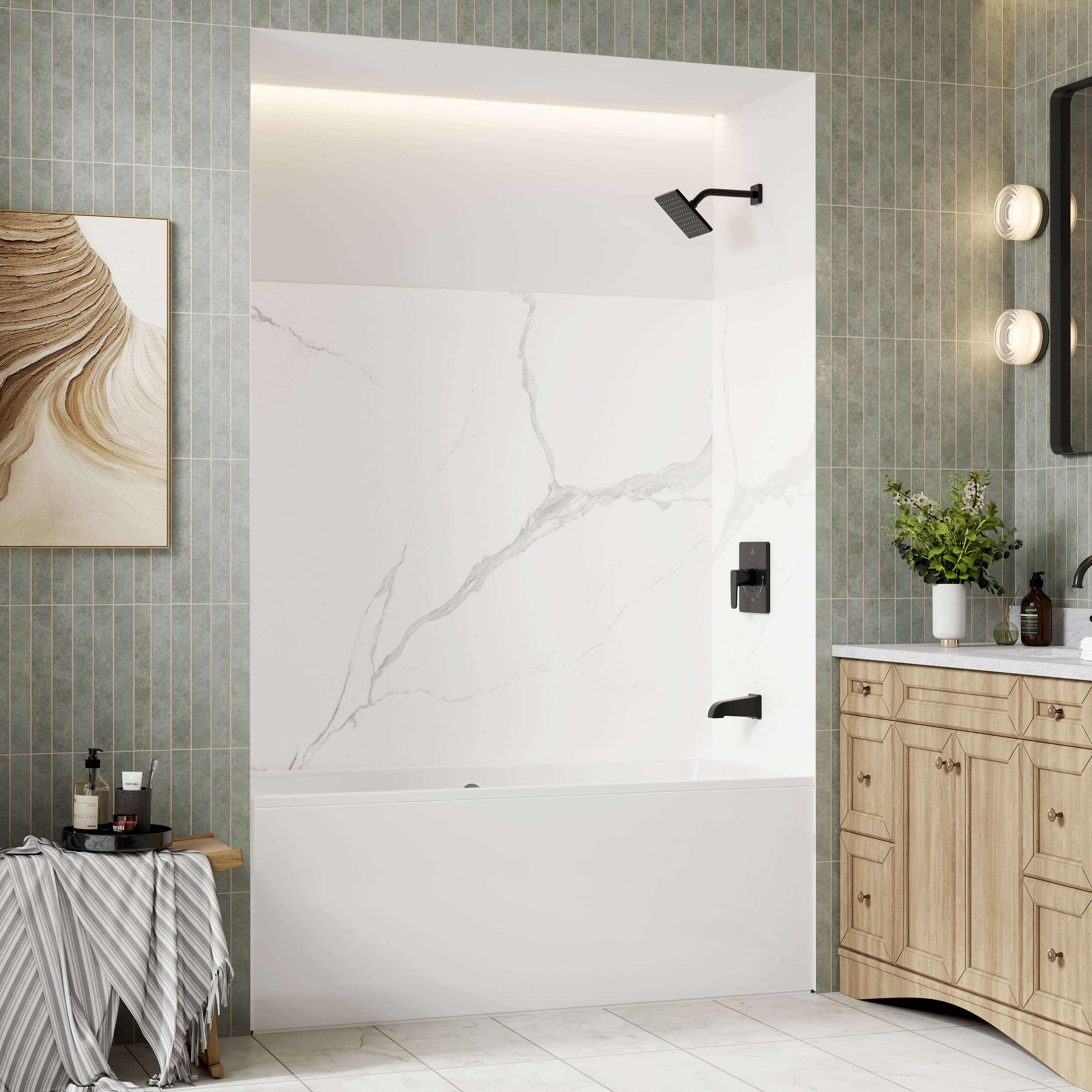 3-Piece SMC Marble Shower Wall Panels for Modern Showers