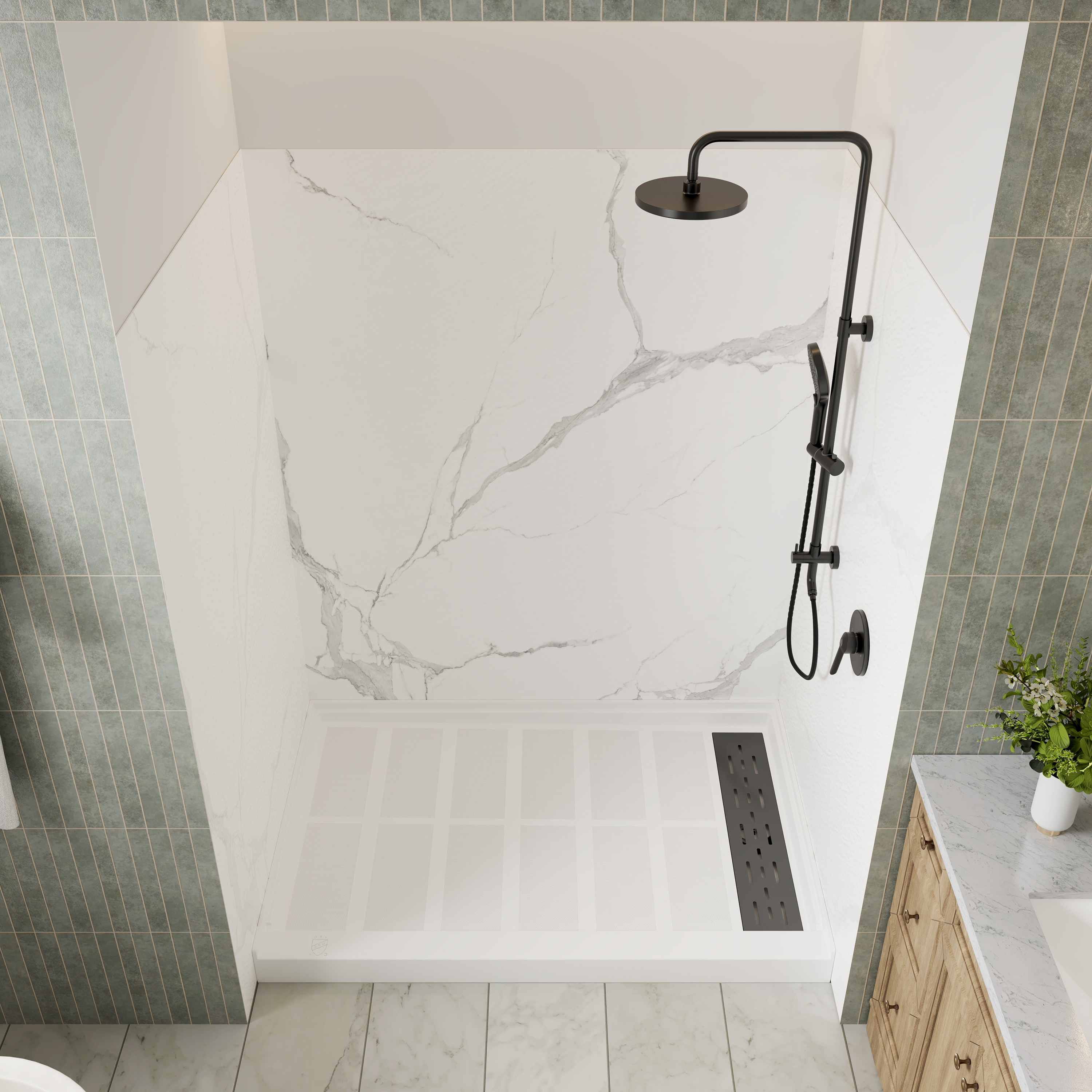 3-Piece SMC Marble Shower Wall Panels for Modern Showers