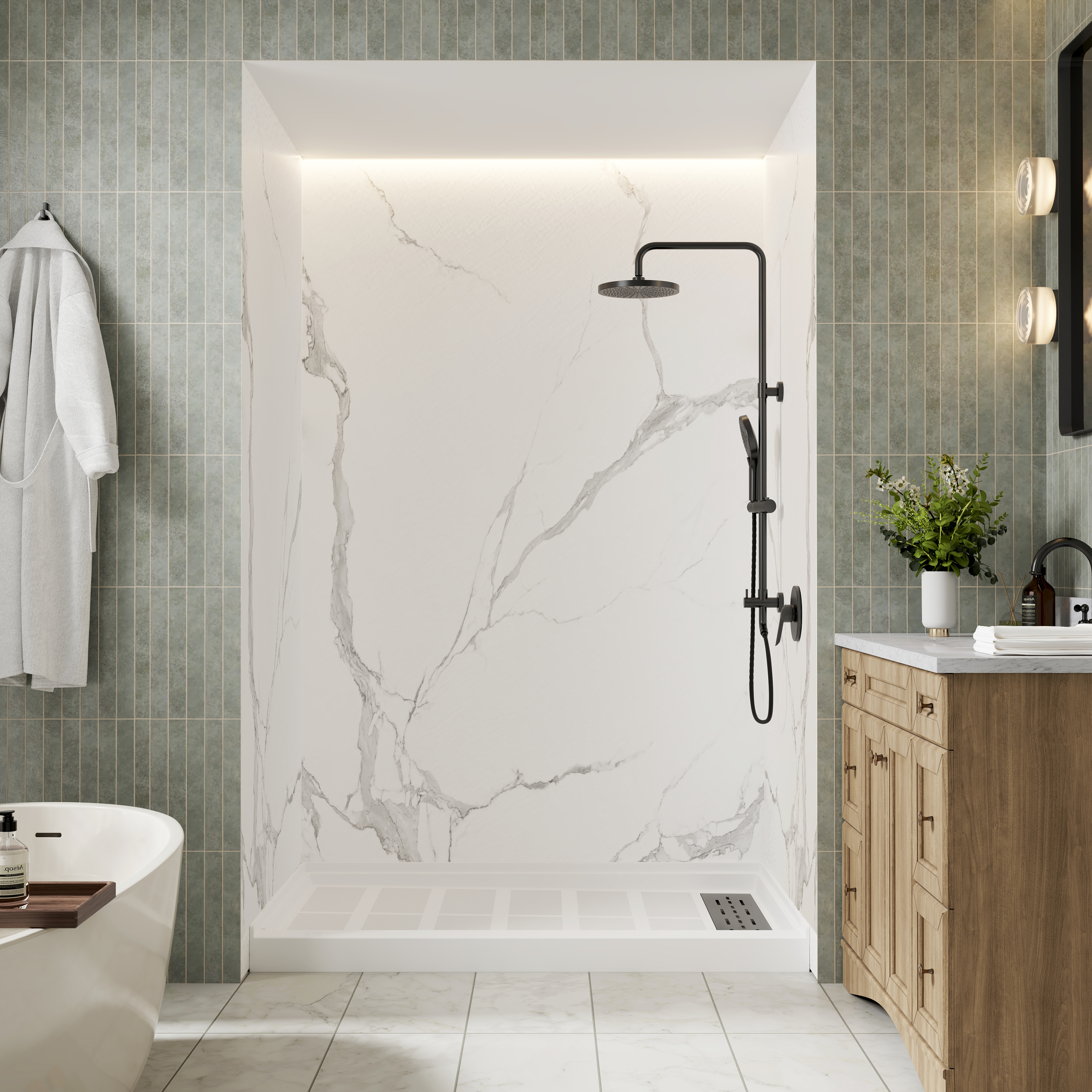 3-Piece SMC Marble Shower Wall Panels for Modern Showers