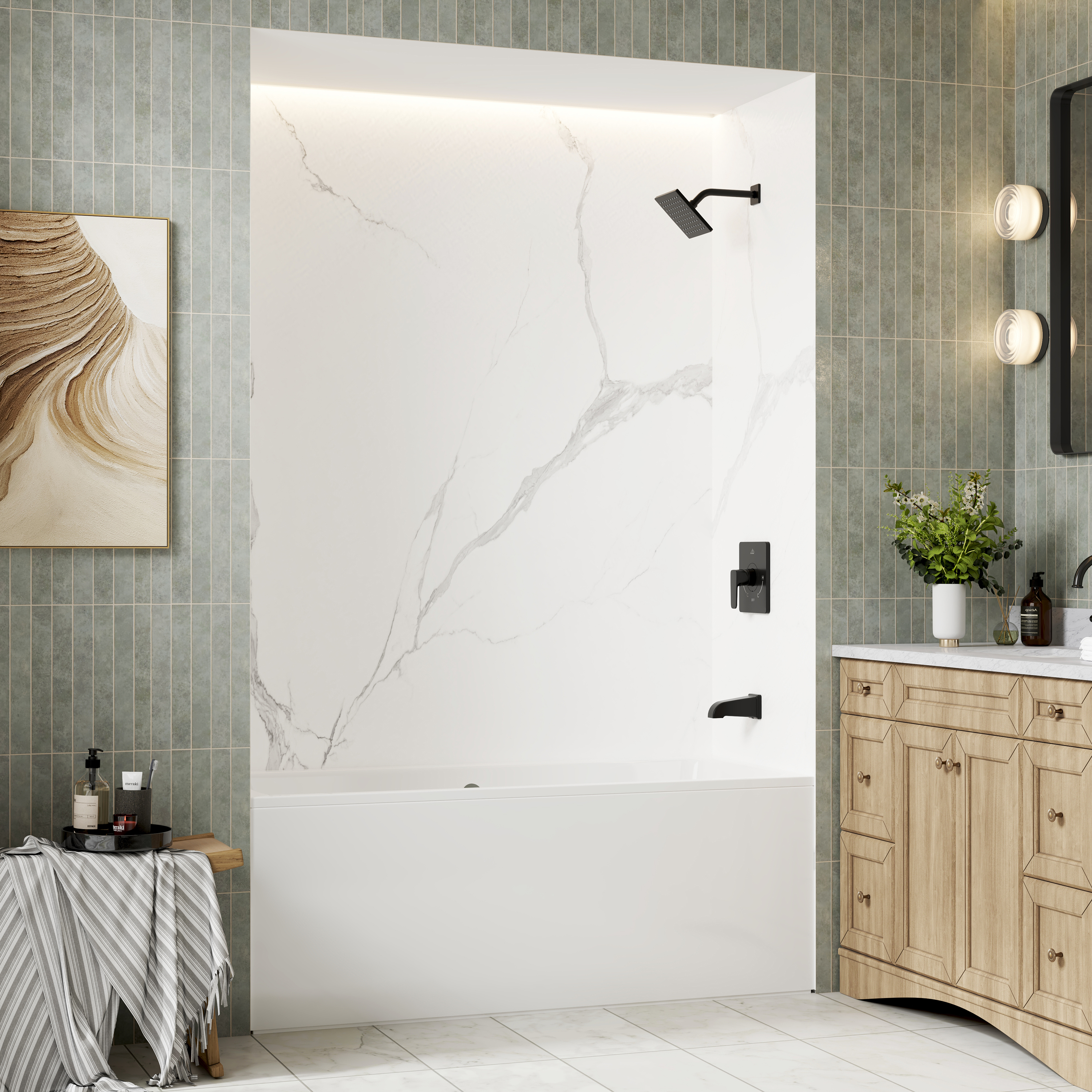 3-Piece SMC Marble Shower Wall Panels for Modern Showers