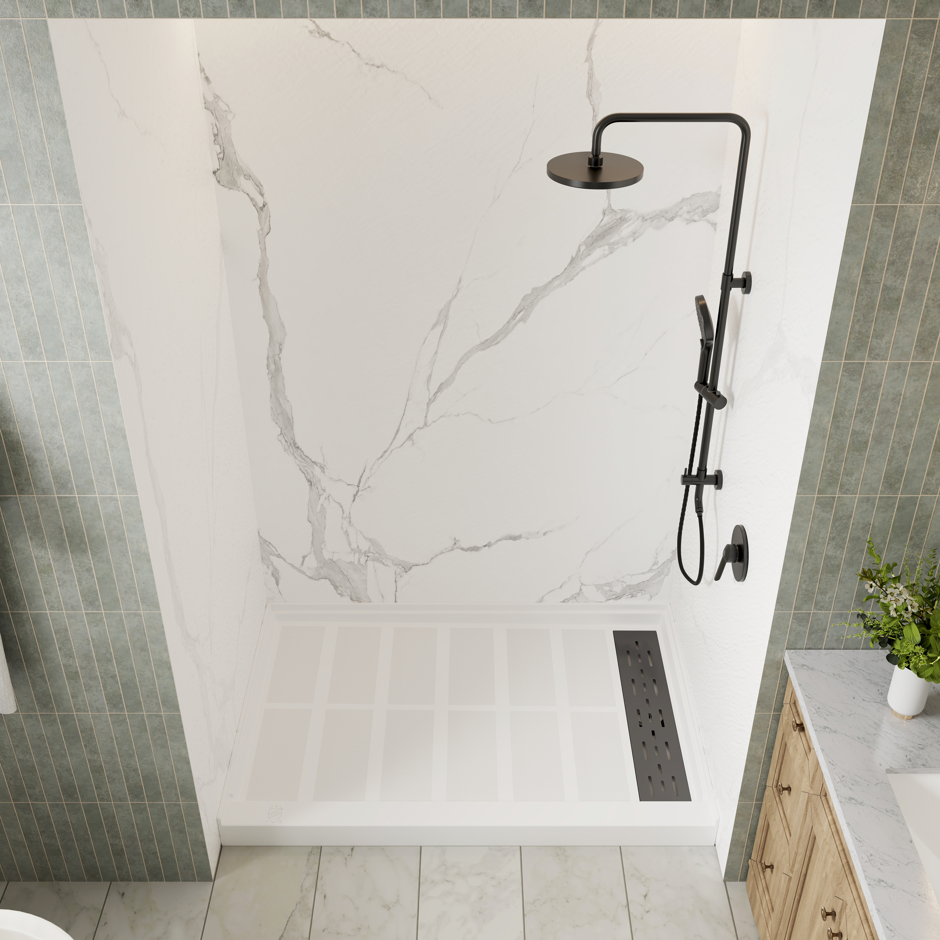3-Piece SMC Marble Shower Wall Panels for Modern Showers