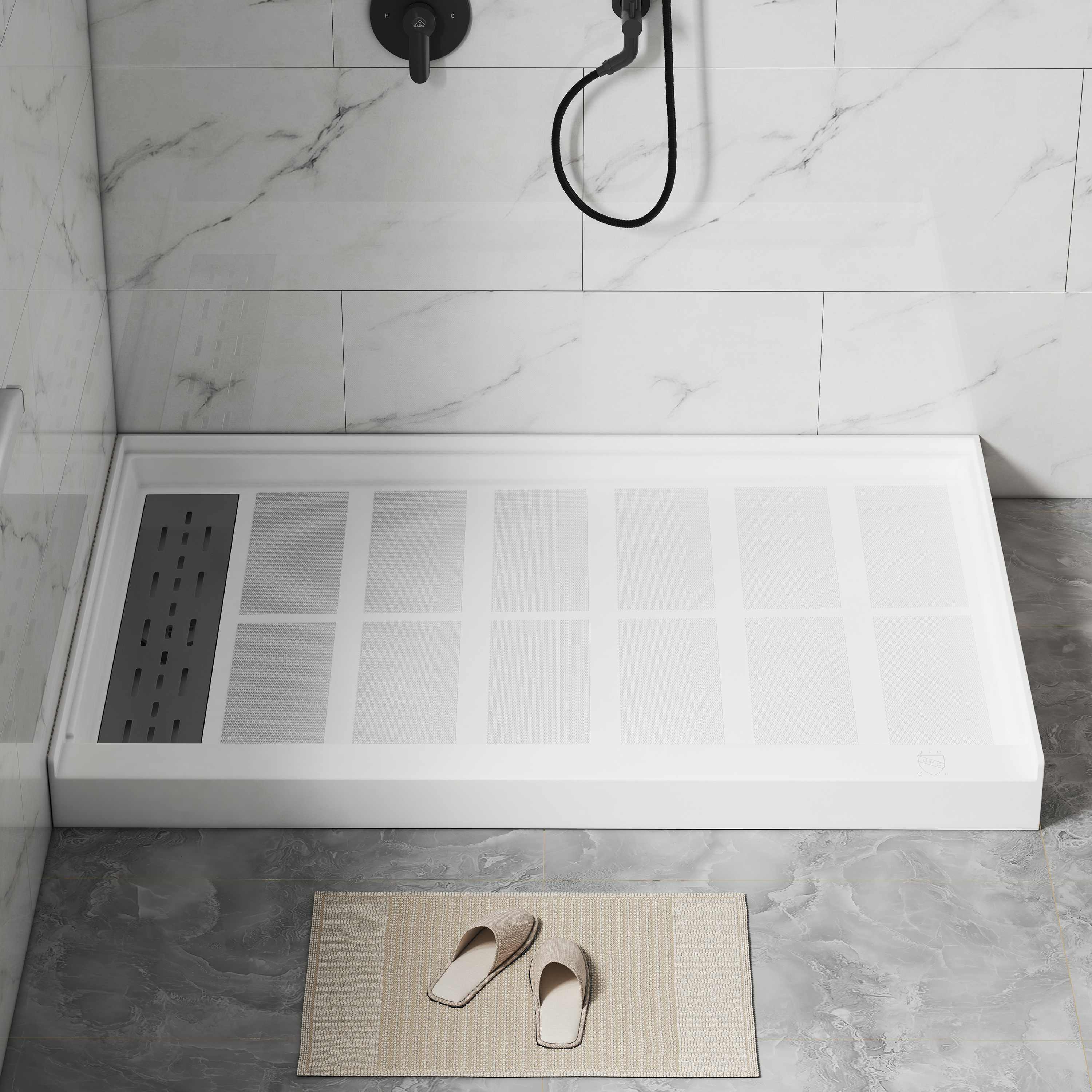 48"x32" SMC Shower Base with Anti-Slip Textured Floor & Easy Install