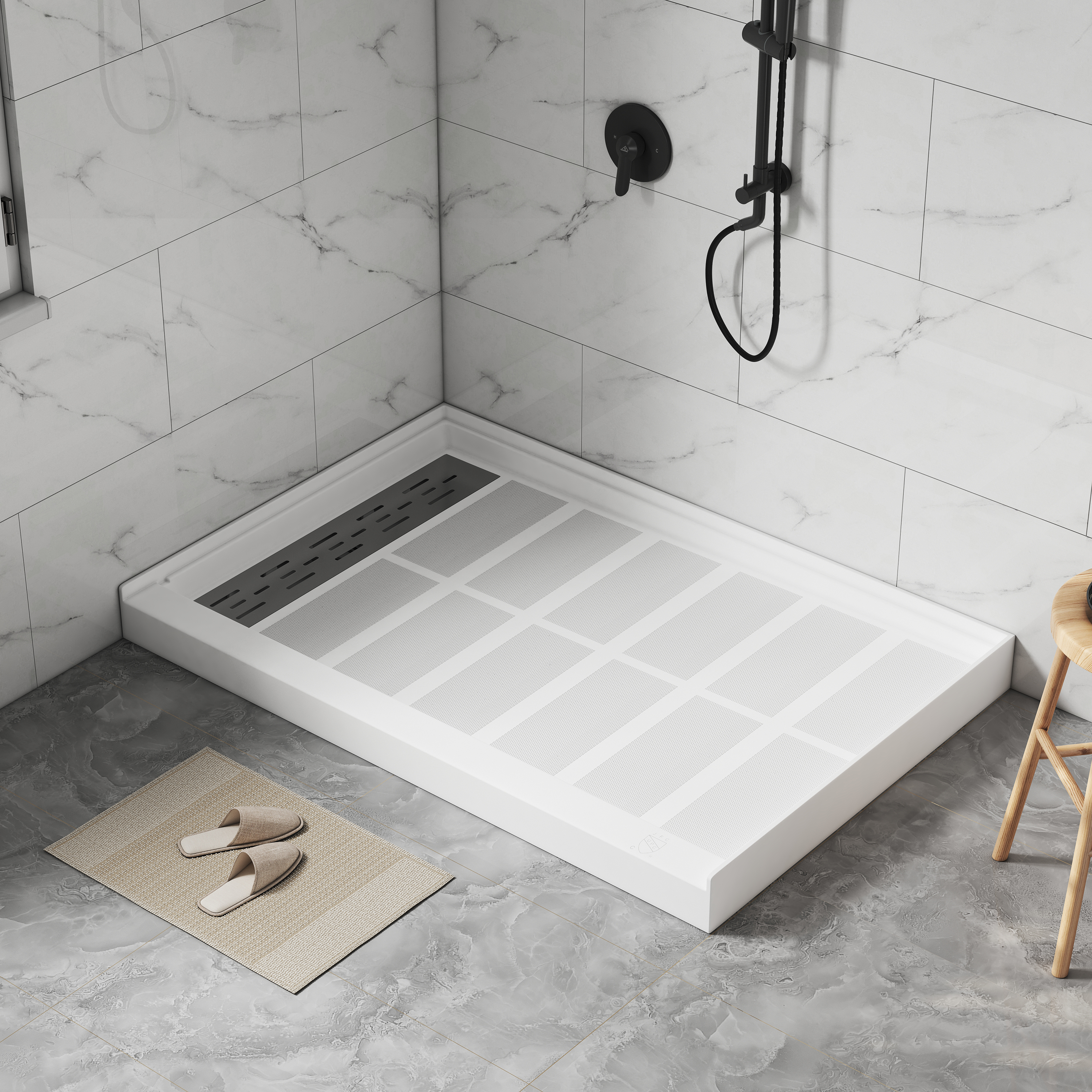 48"x32" SMC Shower Base with Anti-Slip Textured Floor & Easy Install