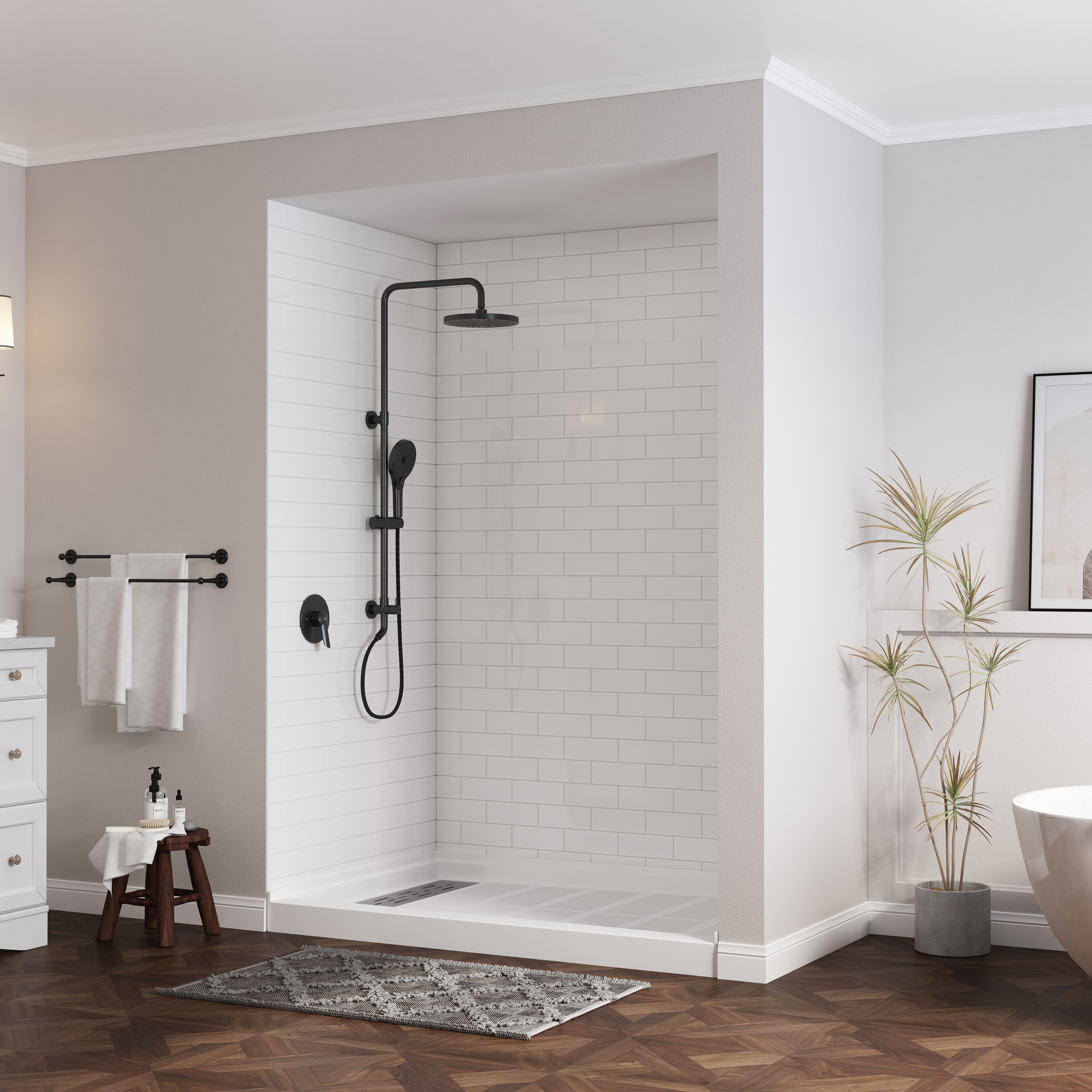 48"x32" SMC Shower Base with Anti-Slip Textured Floor & Easy Install