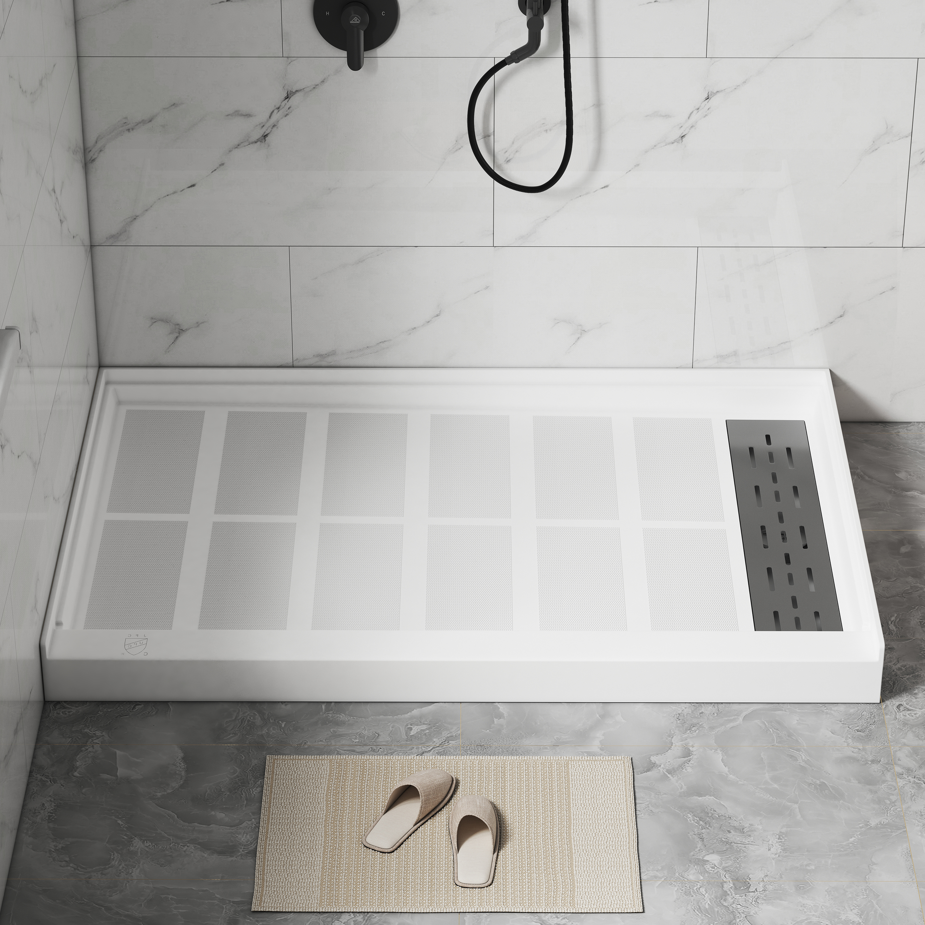 48"x32" SMC Shower Base with Anti-Slip Textured Floor & Easy Install