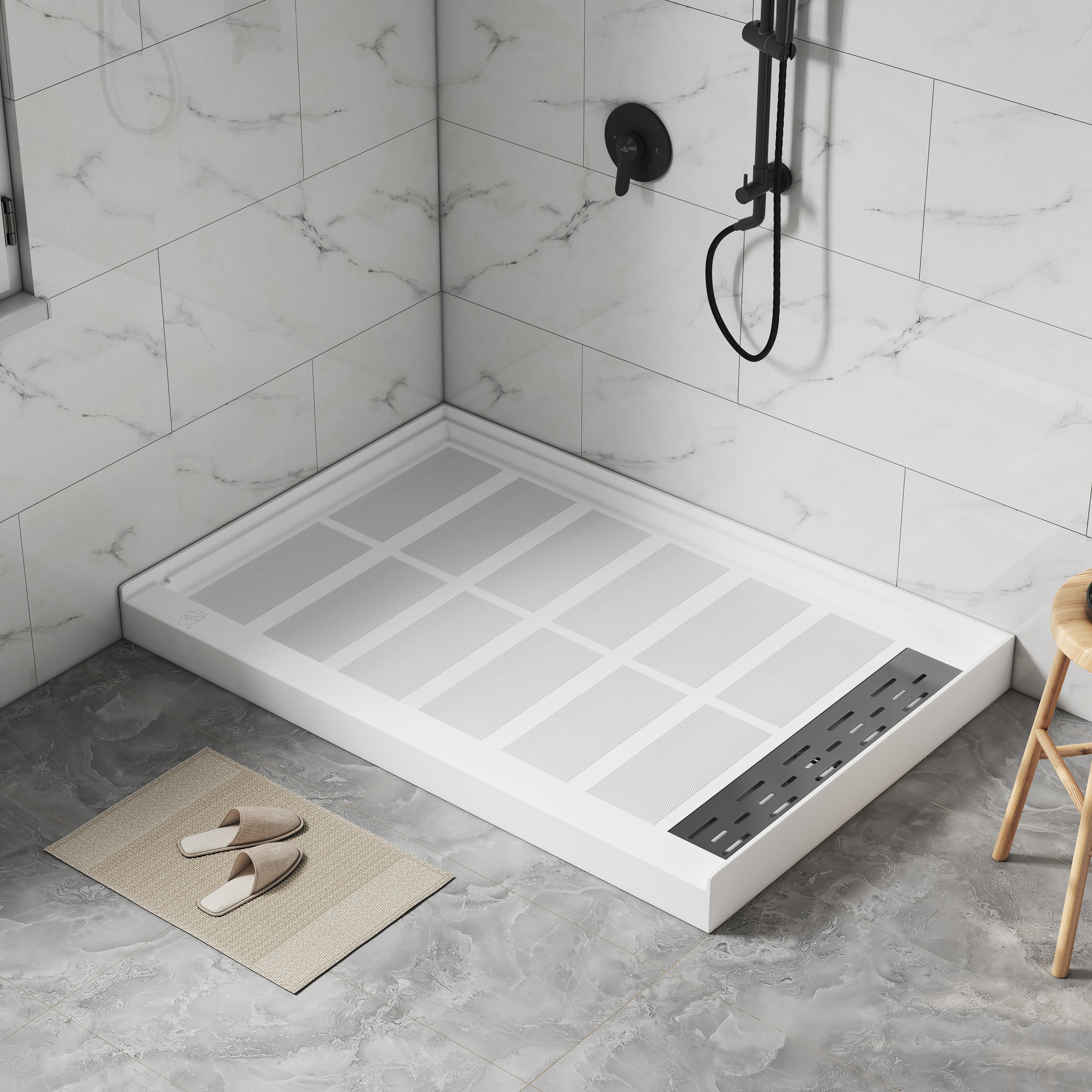 48"x32" SMC Shower Base with Anti-Slip Textured Floor & Easy Install