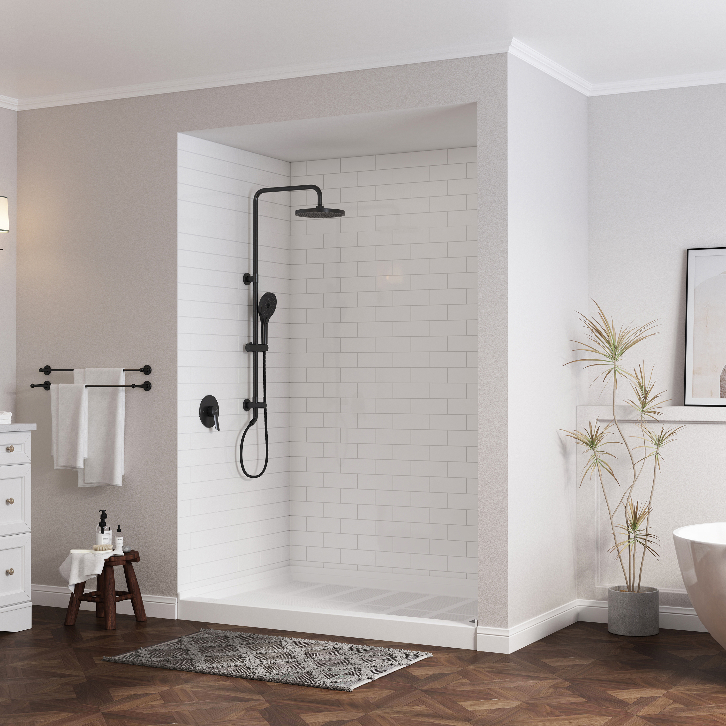 48"x32" SMC Shower Base with Anti-Slip Textured Floor & Easy Install