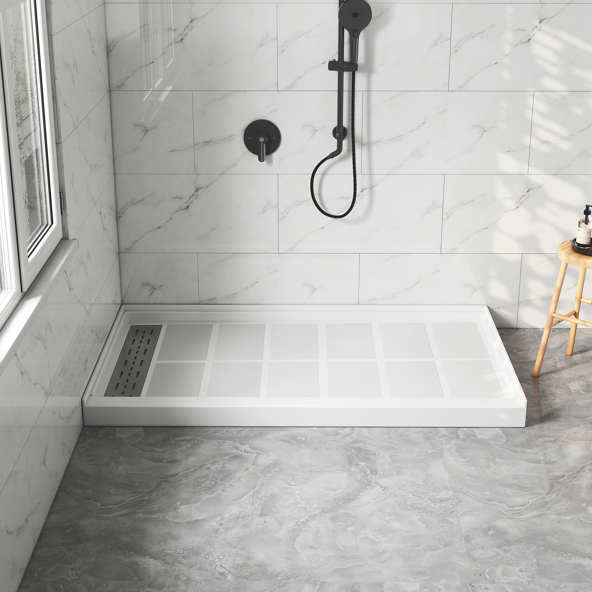 60"x36" White SMC Rectangle Single Threshold Shower Pan Base