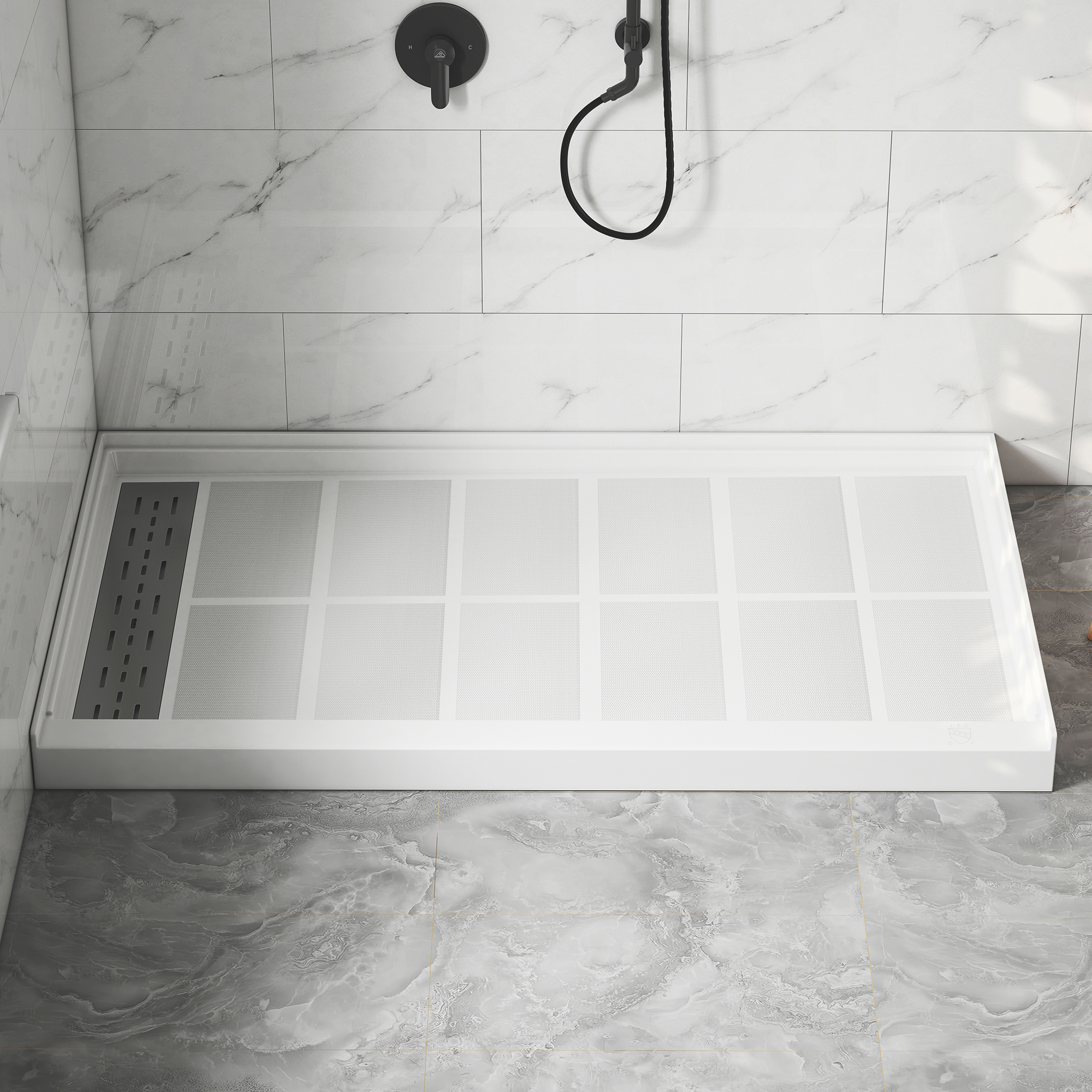 60"x36" White SMC Rectangle Single Threshold Shower Pan Base