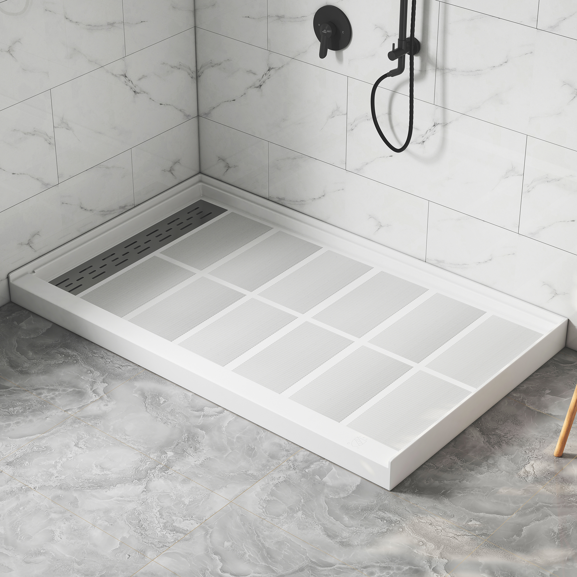 60"x36" White SMC Rectangle Single Threshold Shower Pan Base