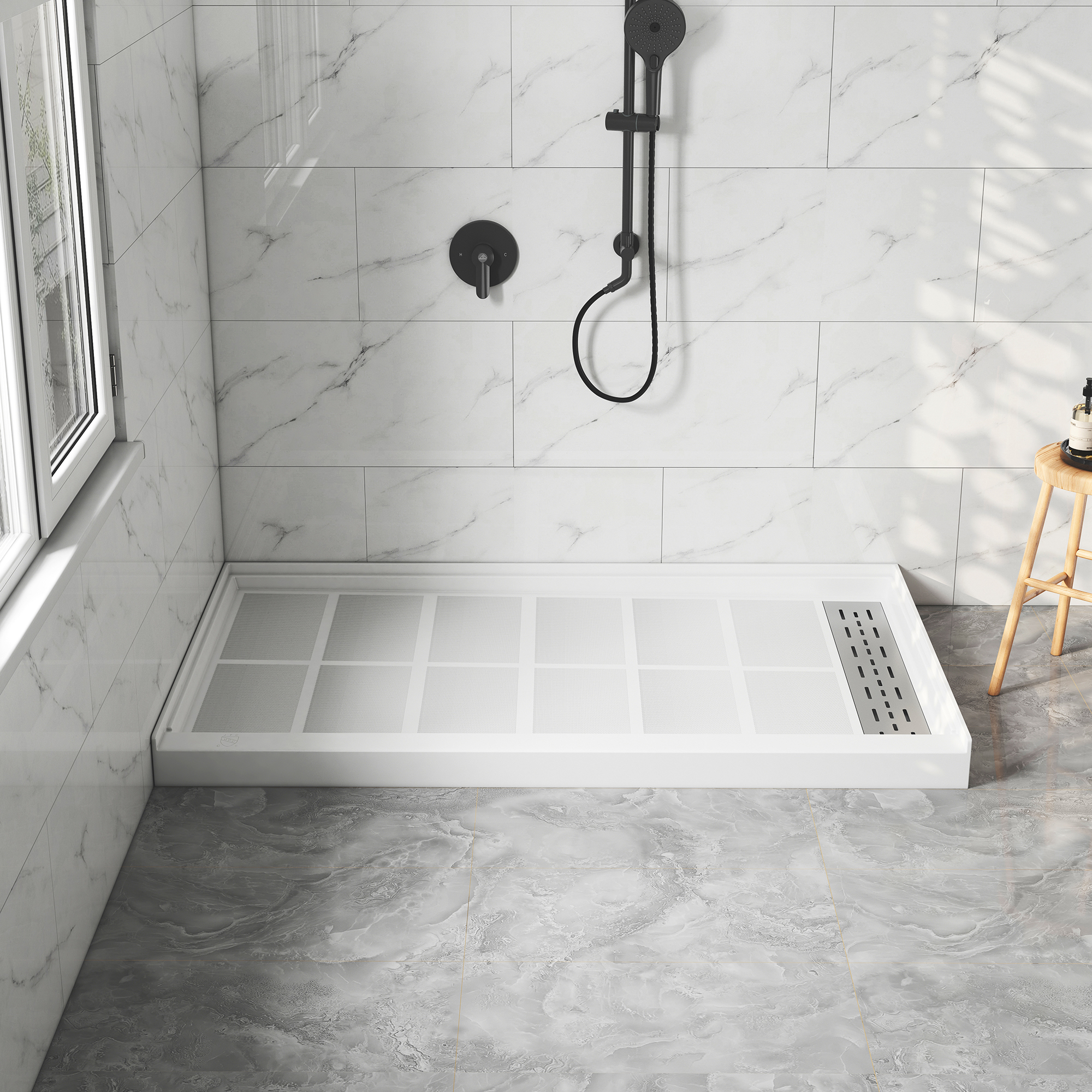 60"x36" White SMC Rectangle Single Threshold Shower Pan Base