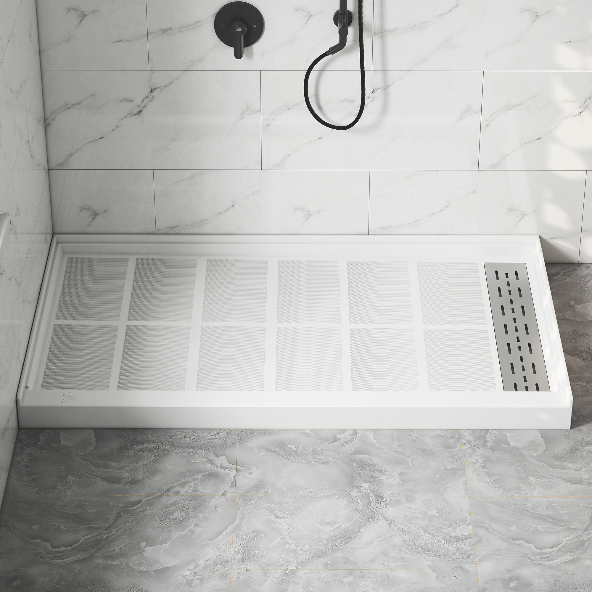 60"x36" White SMC Rectangle Single Threshold Shower Pan Base