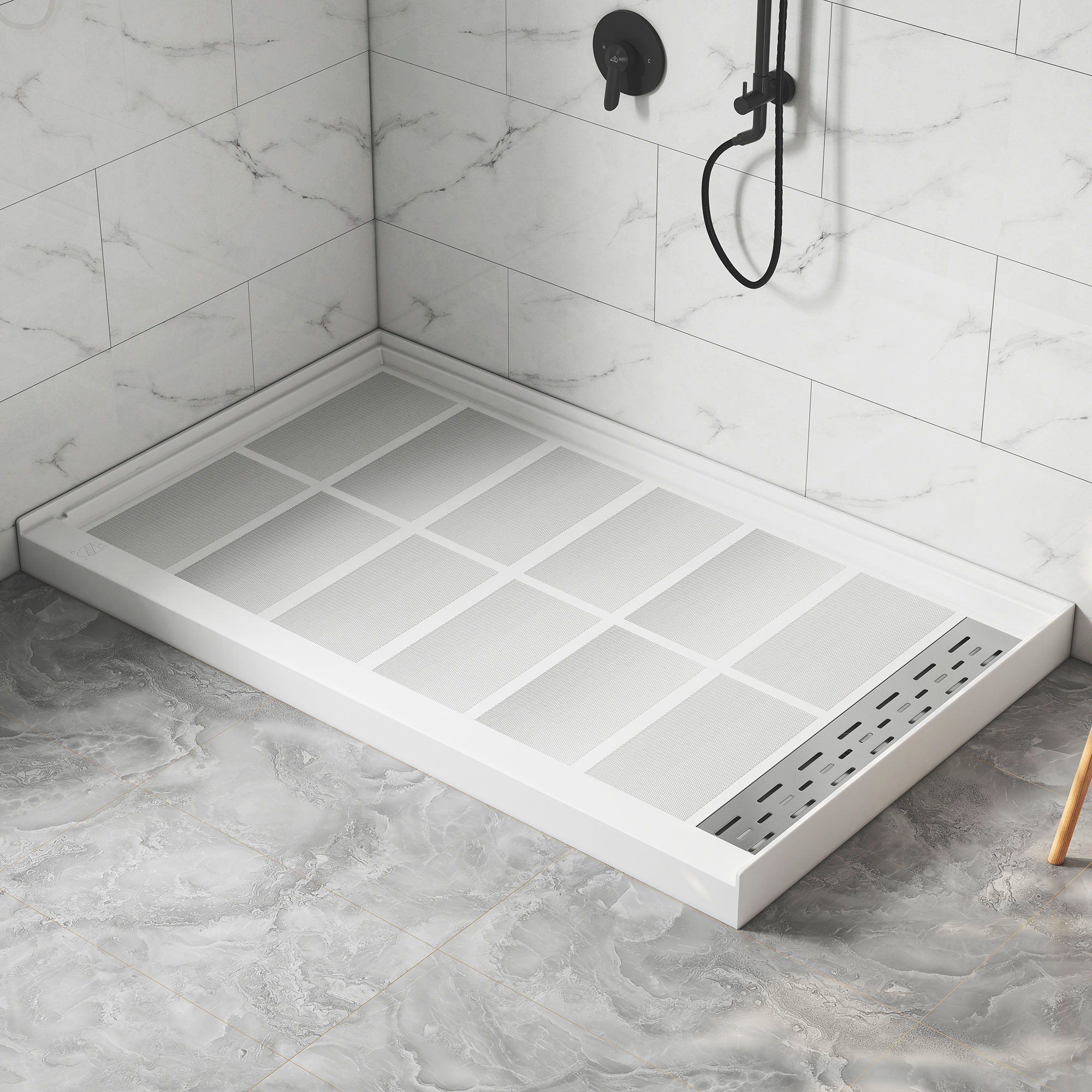 60"x36" White SMC Rectangle Single Threshold Shower Pan Base