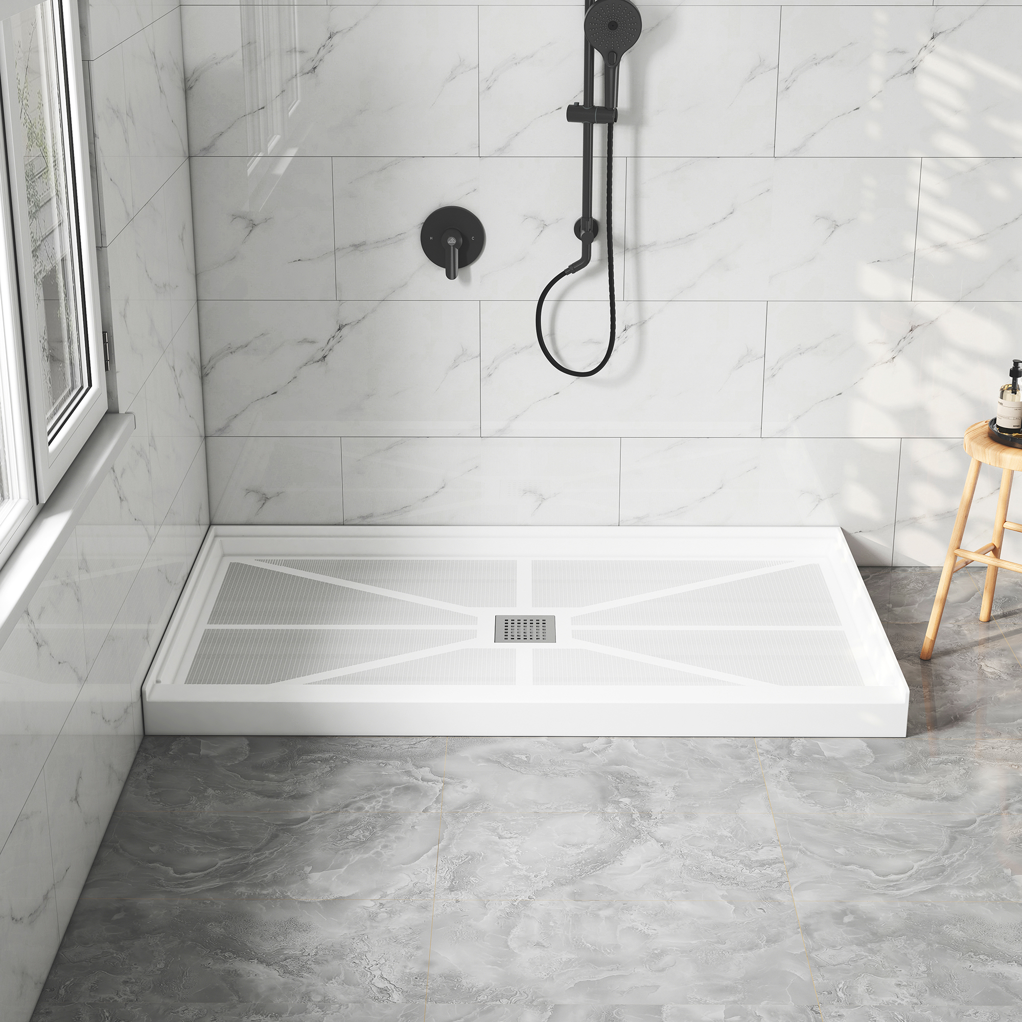 Rectangle SMC White Shower Pan Base with Center Drain