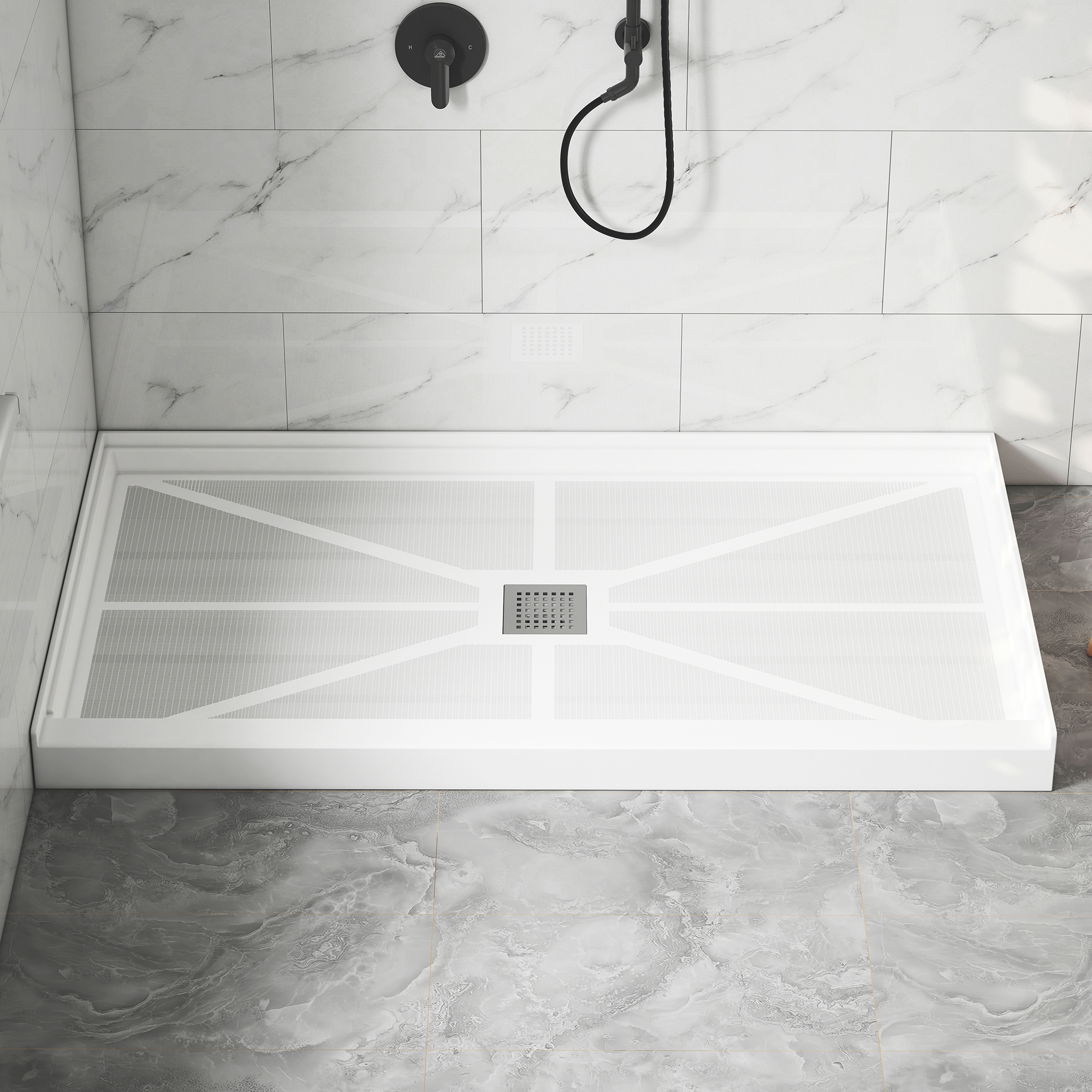 Rectangle SMC White Shower Pan Base with Center Drain