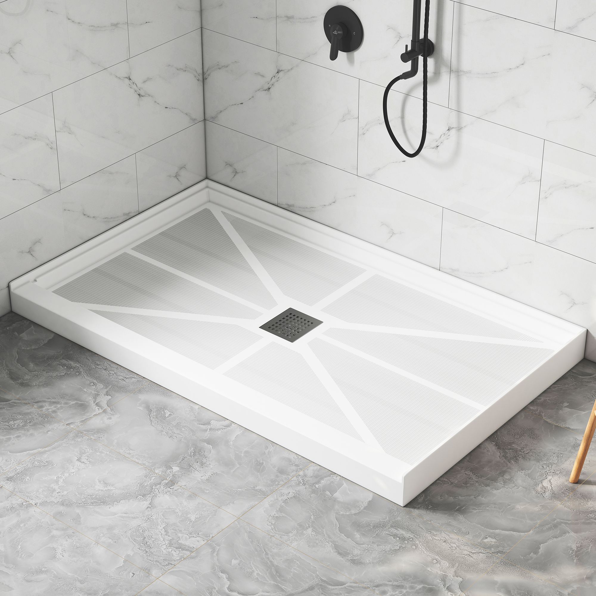 Rectangle SMC White Shower Pan Base with Center Drain