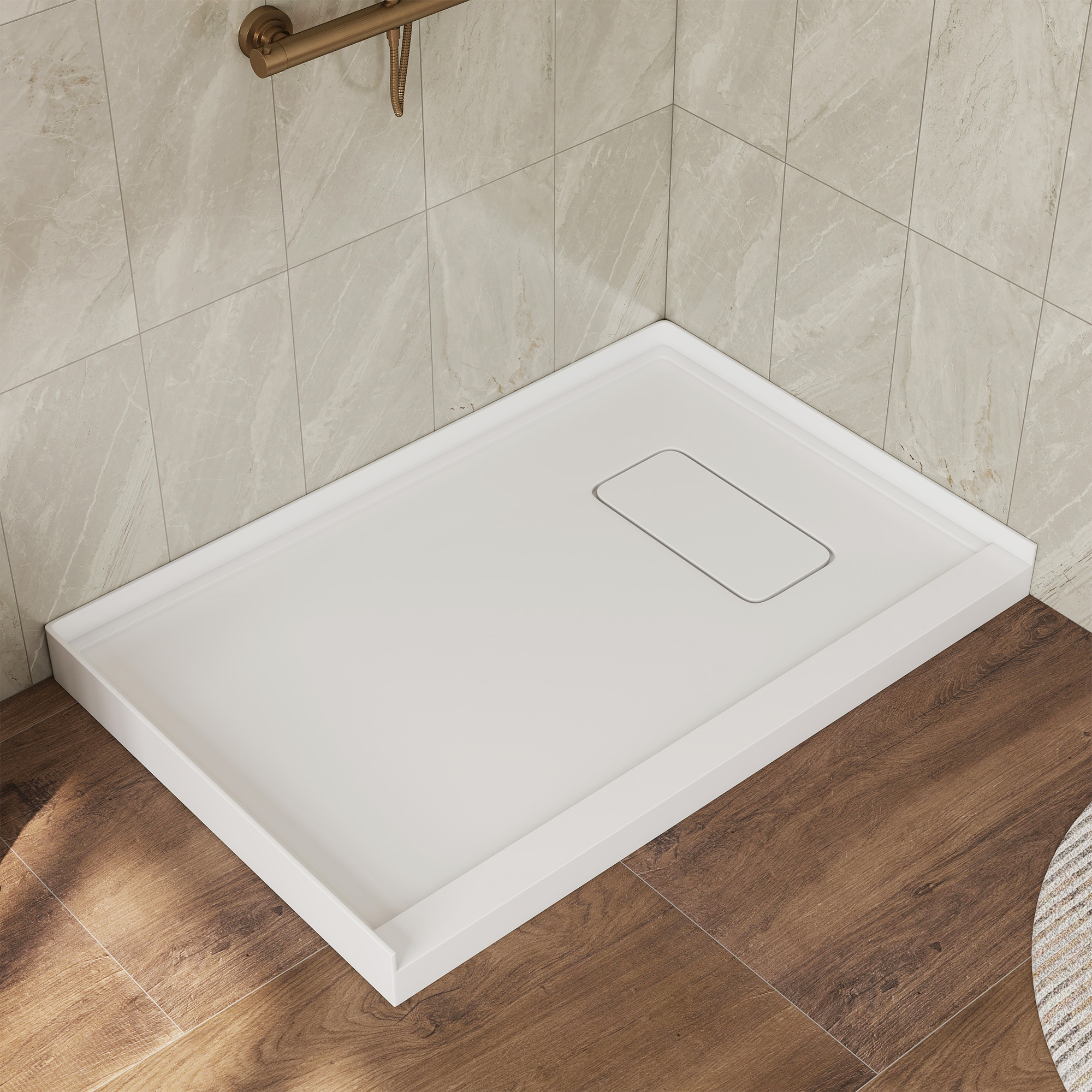 48"x32" Ultra Arma Stone Solid Surface Shower Base with Right Drain