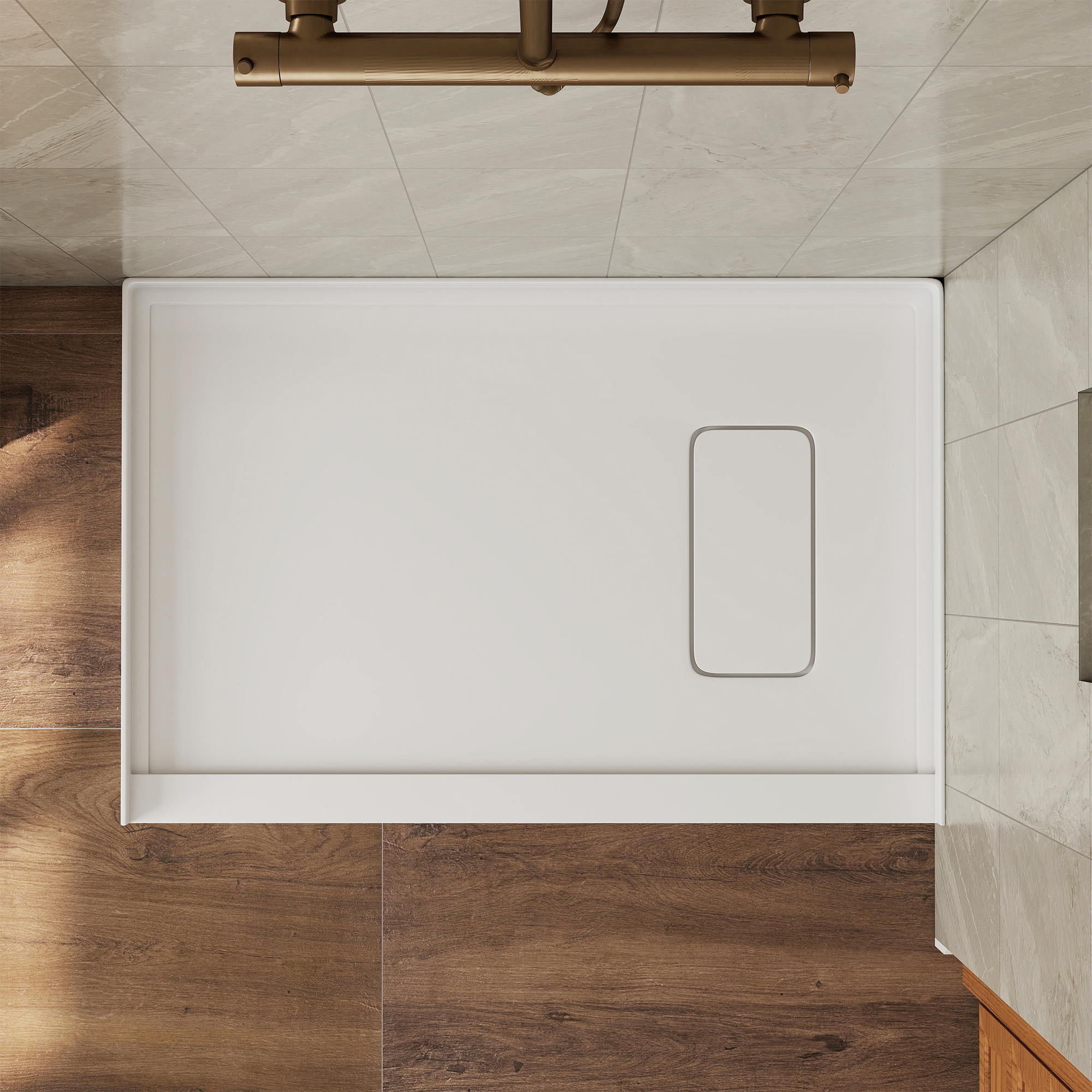 48"x32" Ultra Arma Stone Solid Surface Shower Base with Right Drain