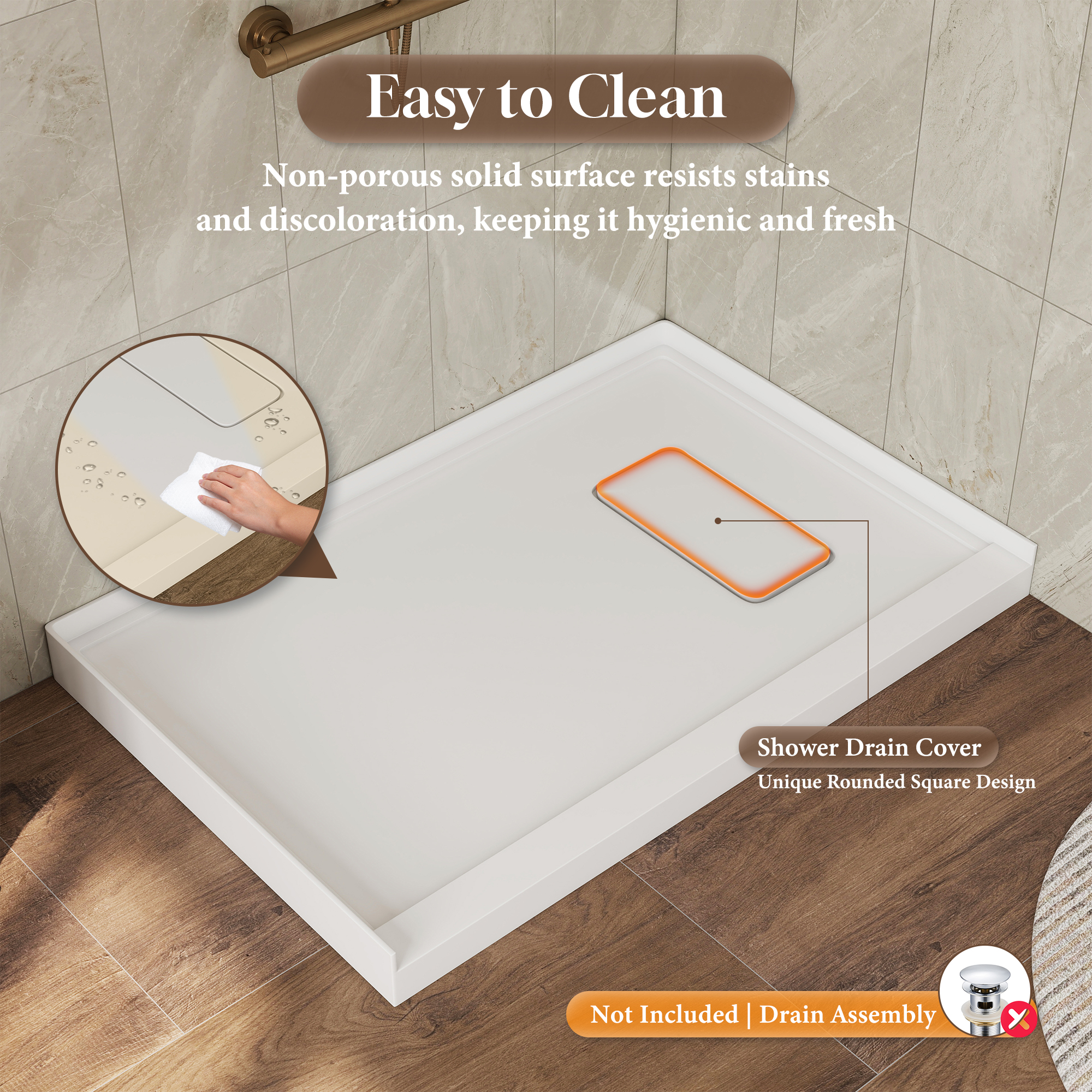 48"x32" Ultra Arma Stone Solid Surface Shower Base with Right Drain