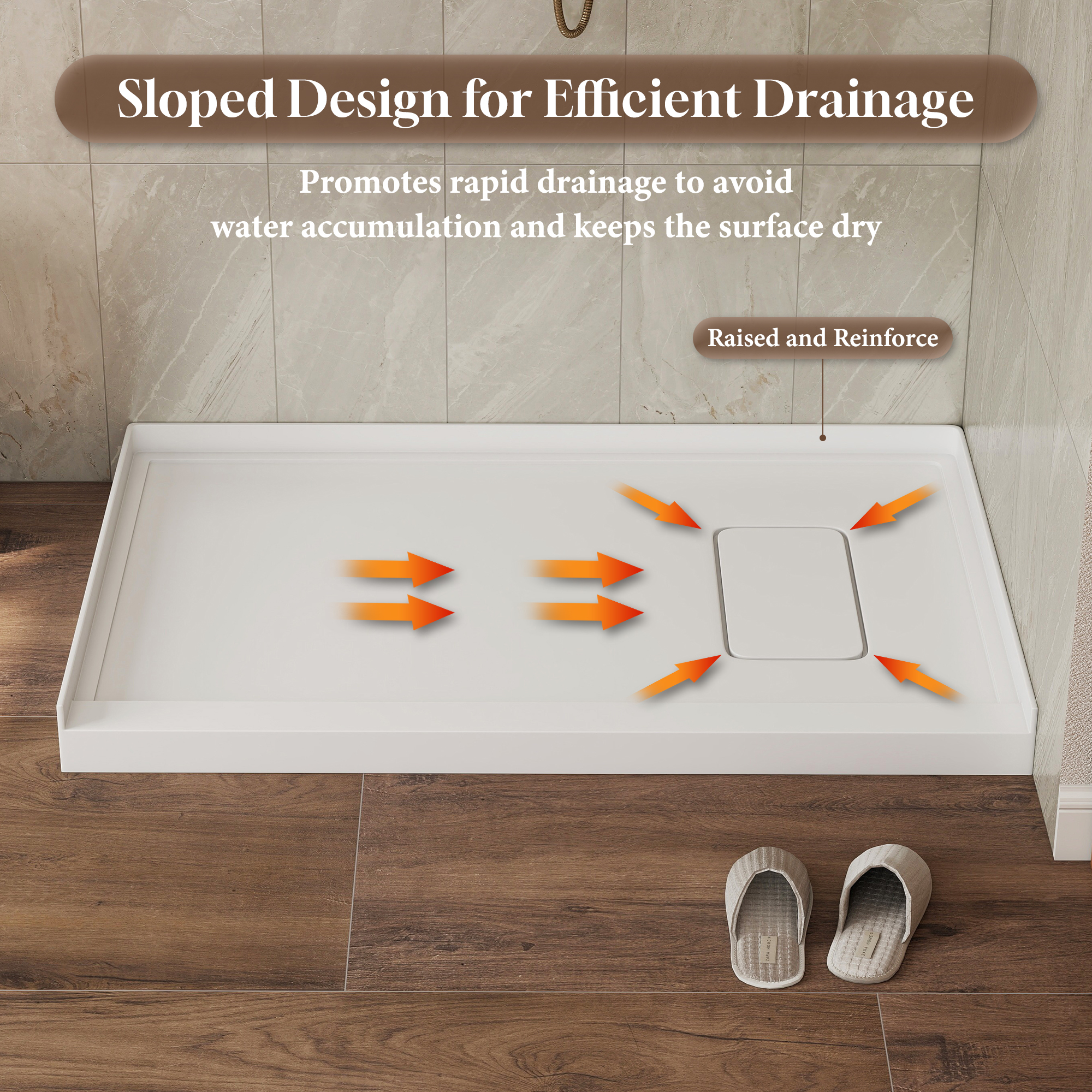 48"x32" Ultra Arma Stone Solid Surface Shower Base with Right Drain