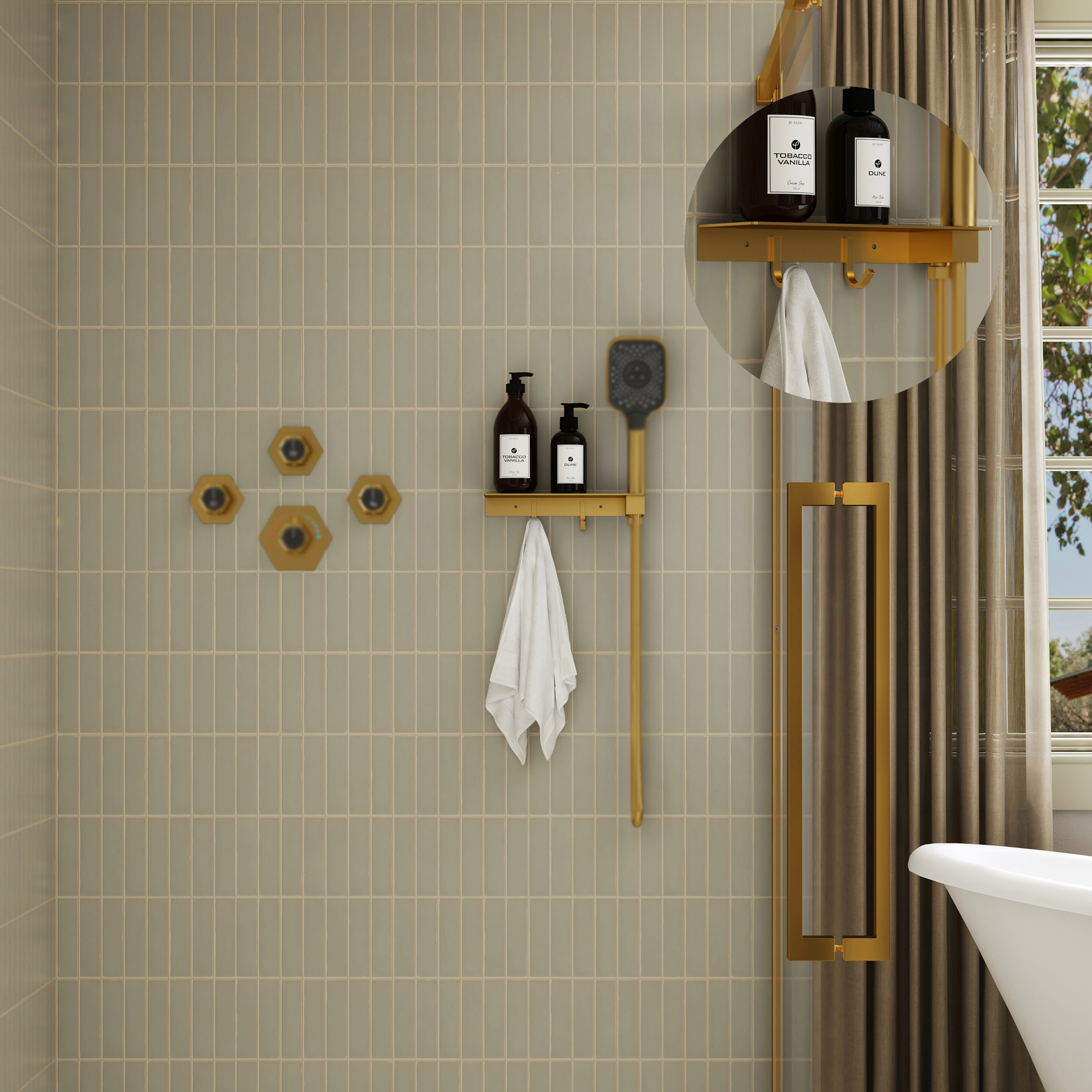 2-in-1 Handheld Shower Holder with Storage Shelf & Hooks