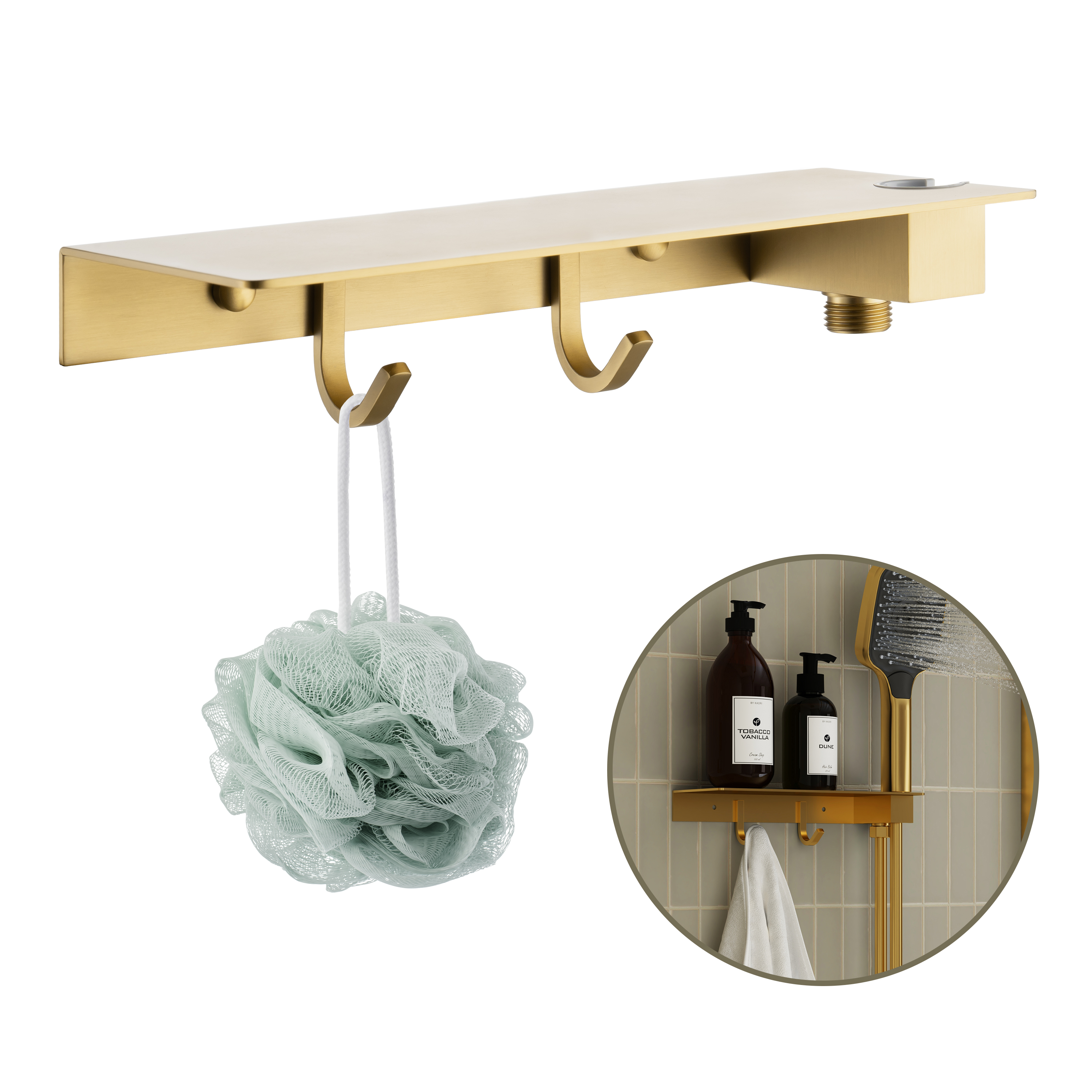 2-in-1 Handheld Shower Holder with Storage Shelf & Hooks