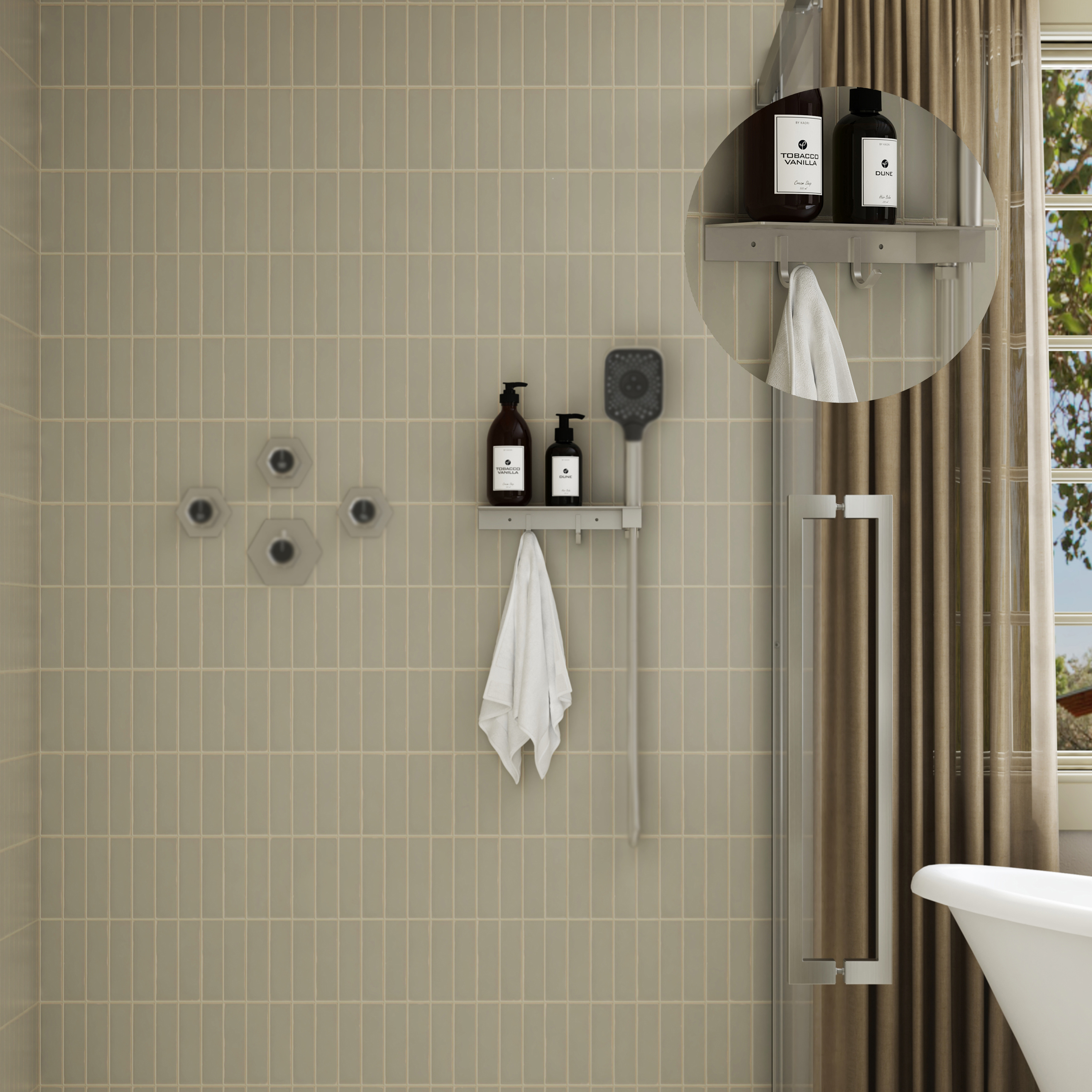 2-in-1 Handheld Shower Holder with Storage Shelf & Hooks