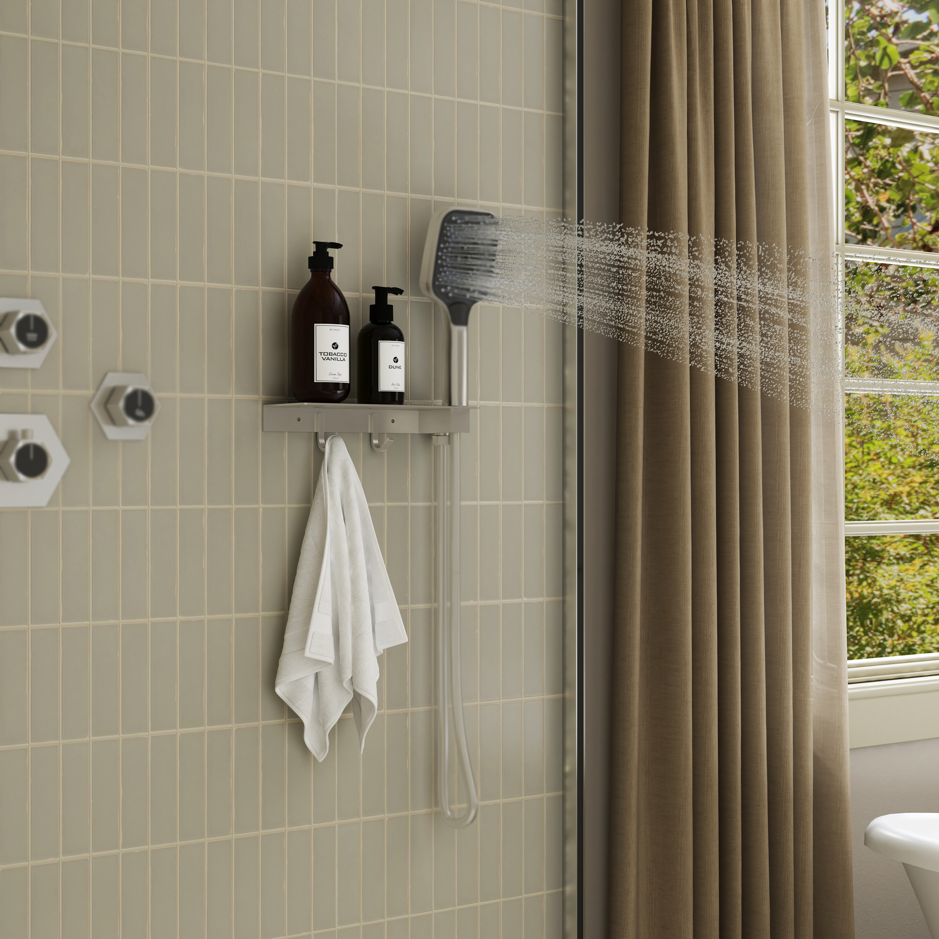 2-in-1 Handheld Shower Holder with Storage Shelf & Hooks