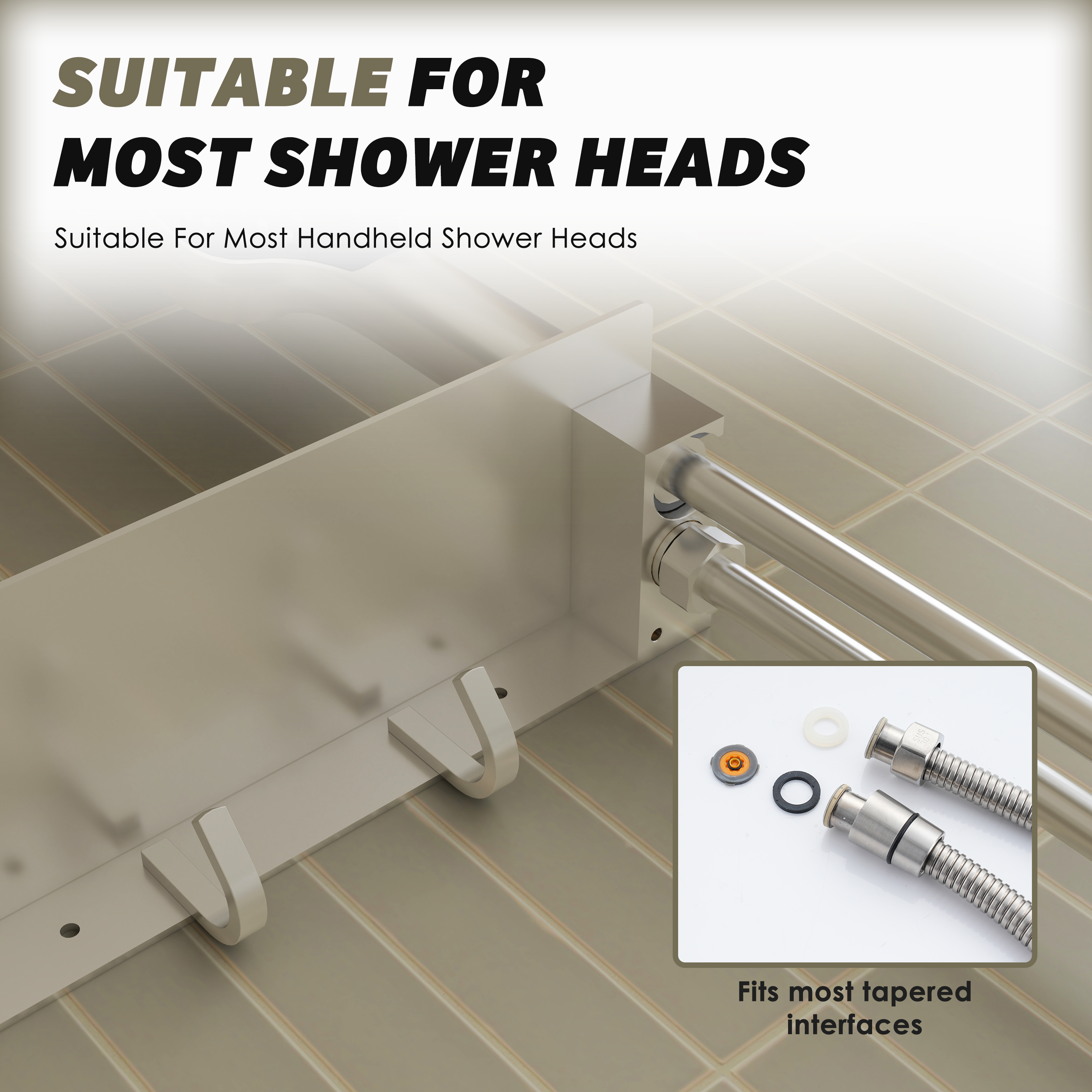 2-in-1 Handheld Shower Holder with Storage Shelf & Hooks