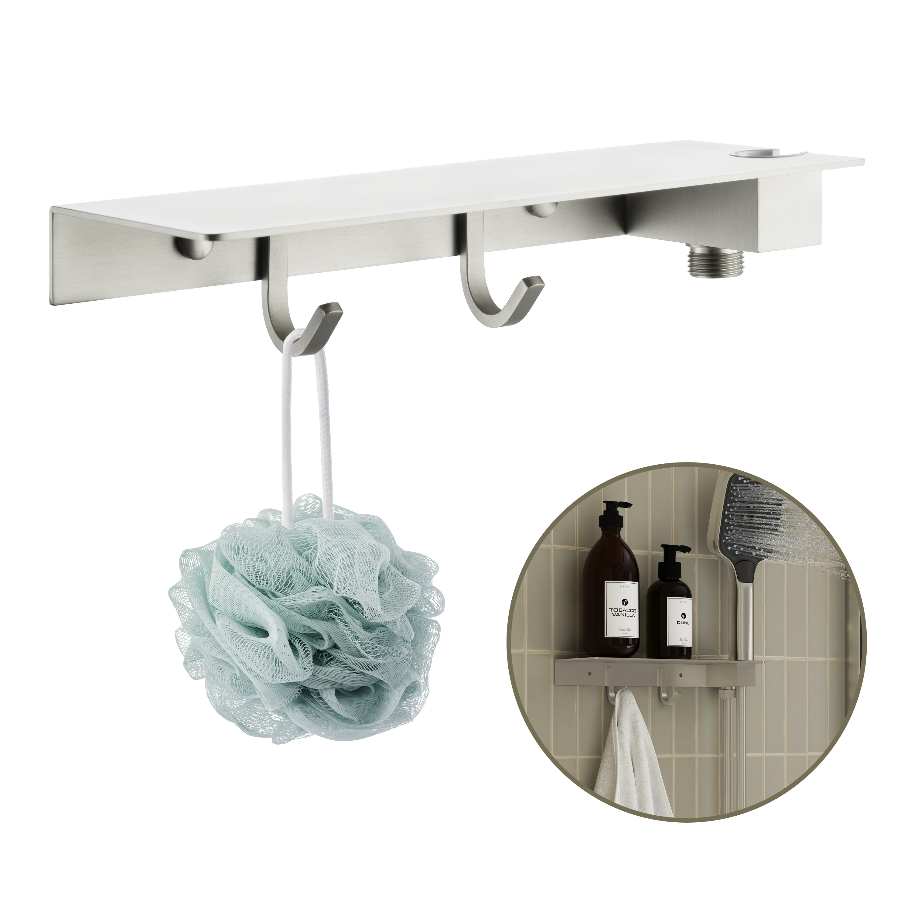 2-in-1 Handheld Shower Holder with Storage Shelf & Hooks