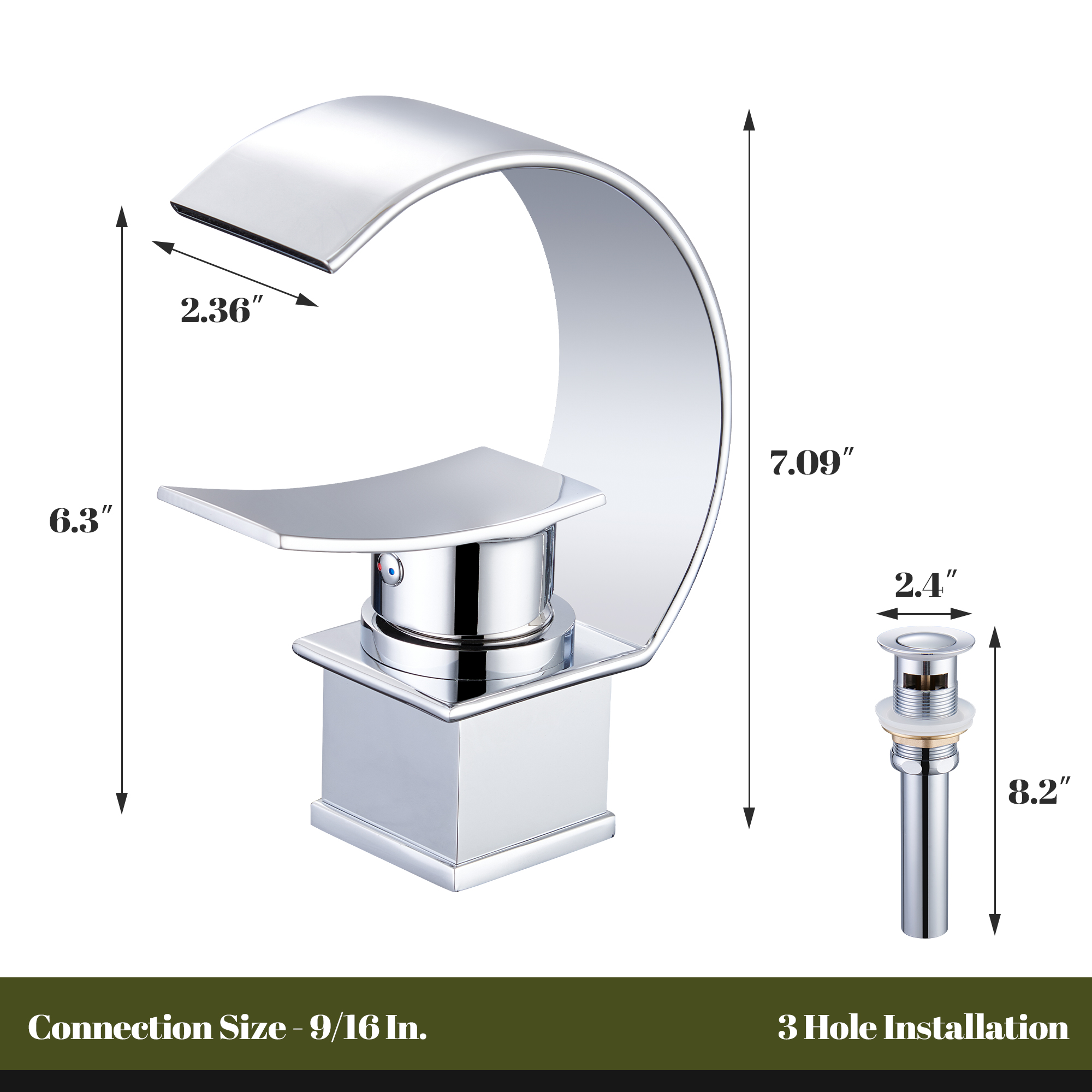 High Arc Single-Handle Waterfall Bathroom Faucet with Spotless Finish