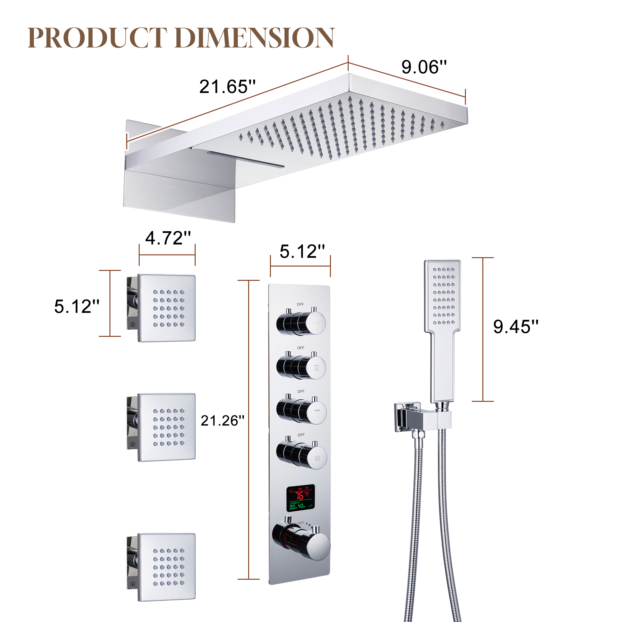 22" Luxury Thermostatic Shower System with Digital Temperature Display